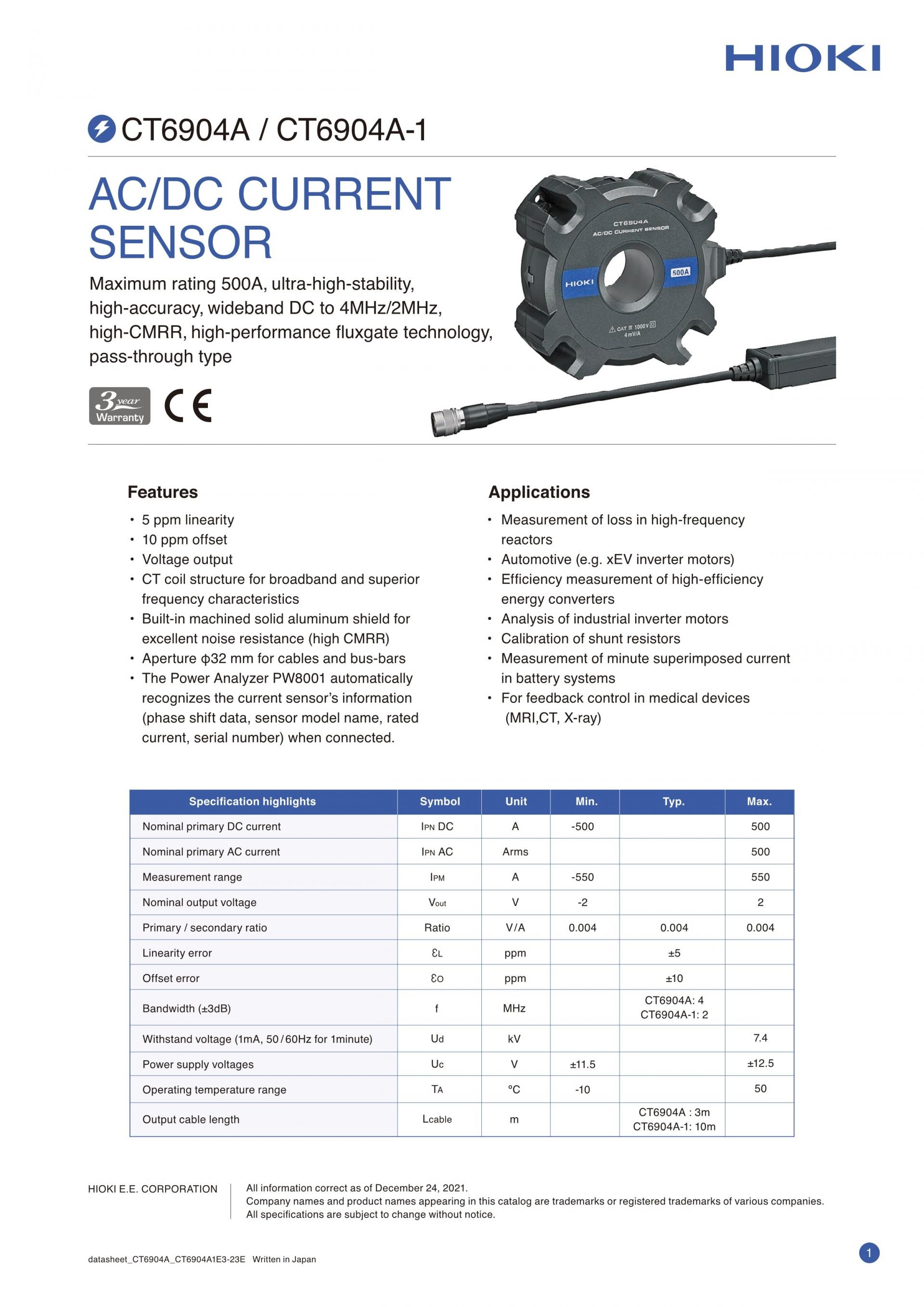 HIOKI 히오키 CT6904A & CT6904A-1 AC/DC 커런트 센서 (가격문의)