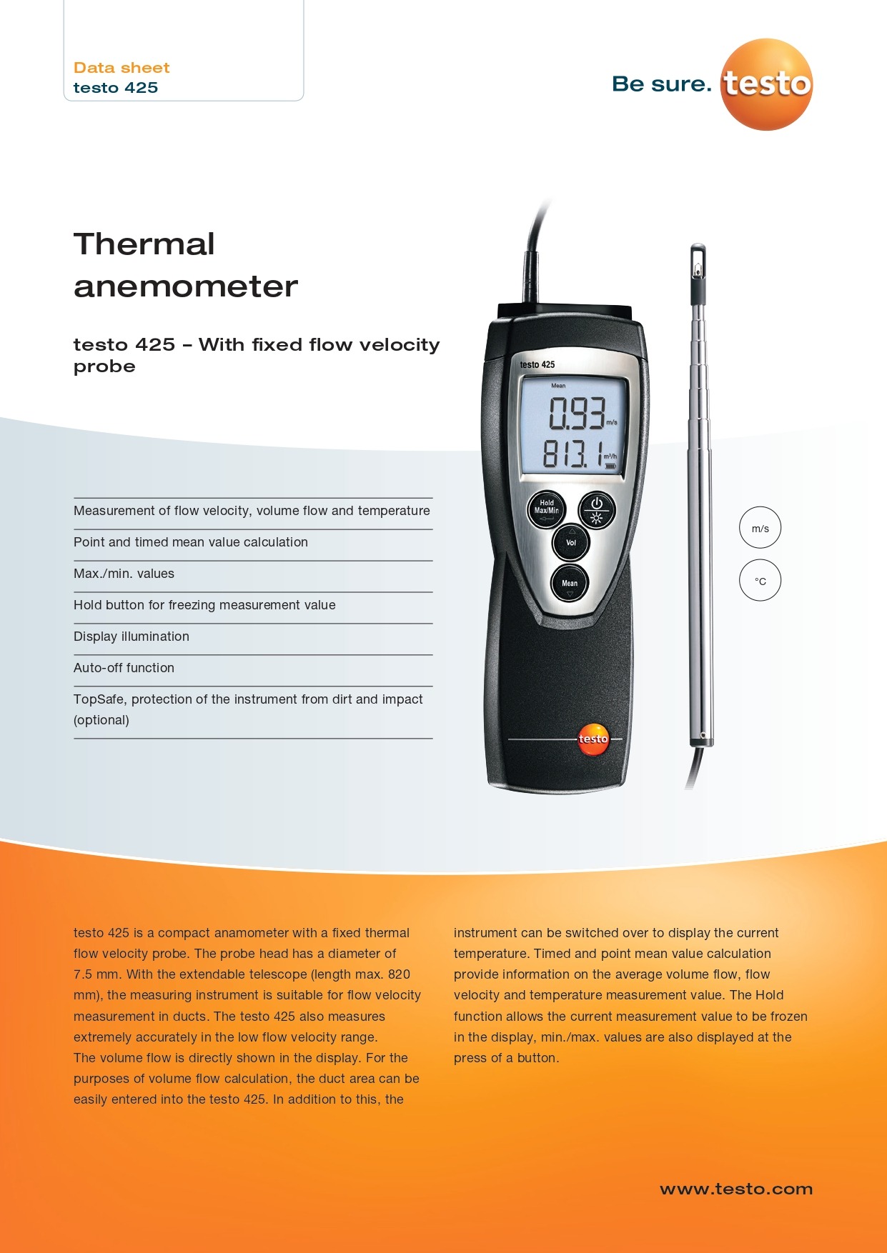 테스토 TESTO 425 열선 풍속계 (가격문의)