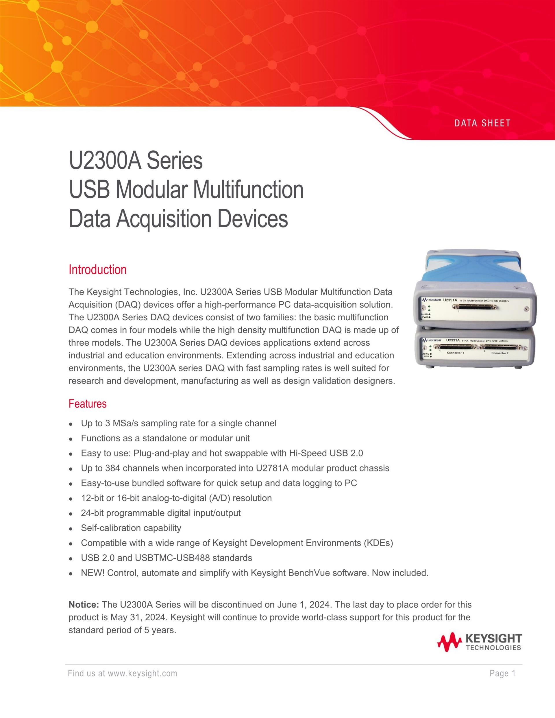 키사이트 KEYSIGHT U2331A 64채널 1 MSa/s USB 모듈러 다기능 데이터 수집