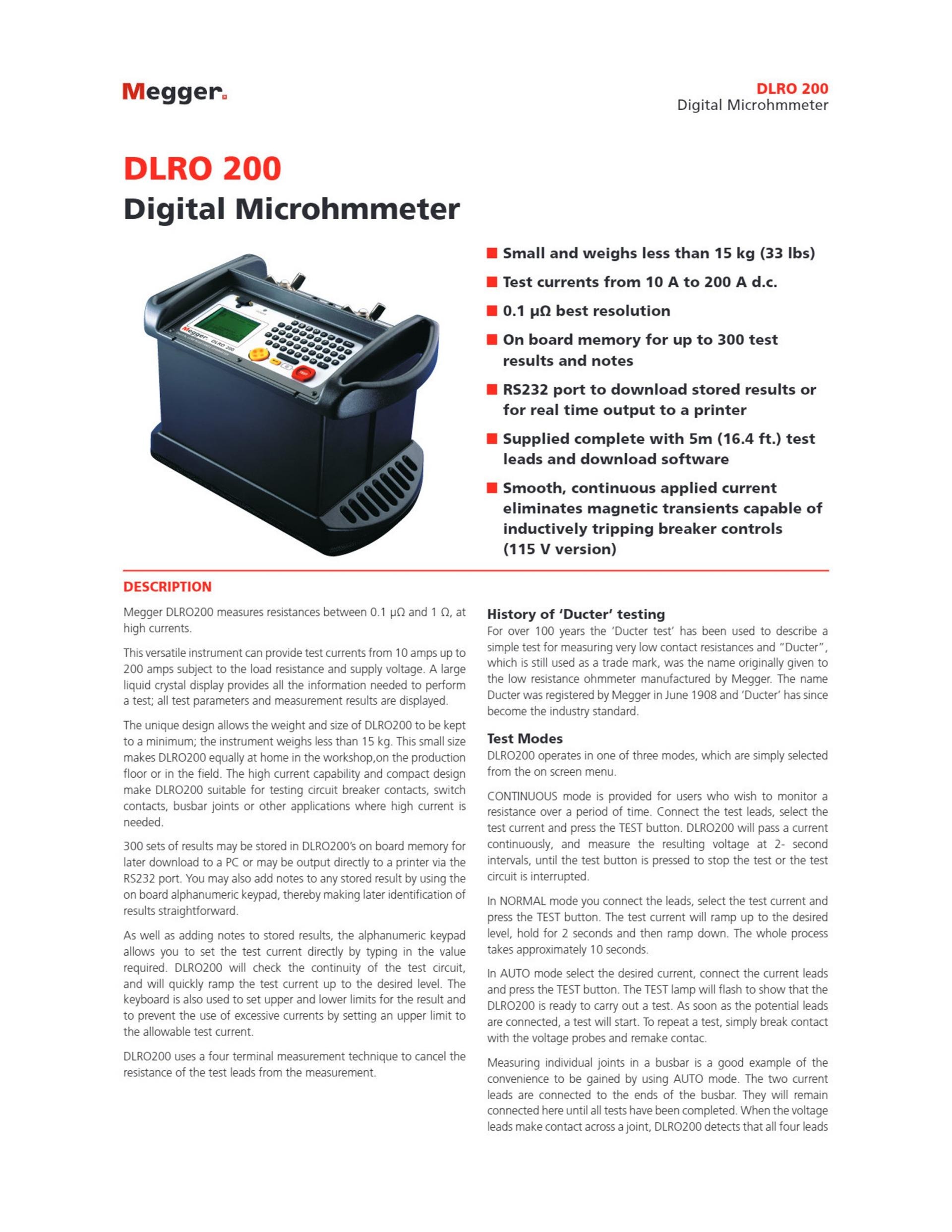 메거 MEGGER DLRO200 저저항 측정기 (가격문의)