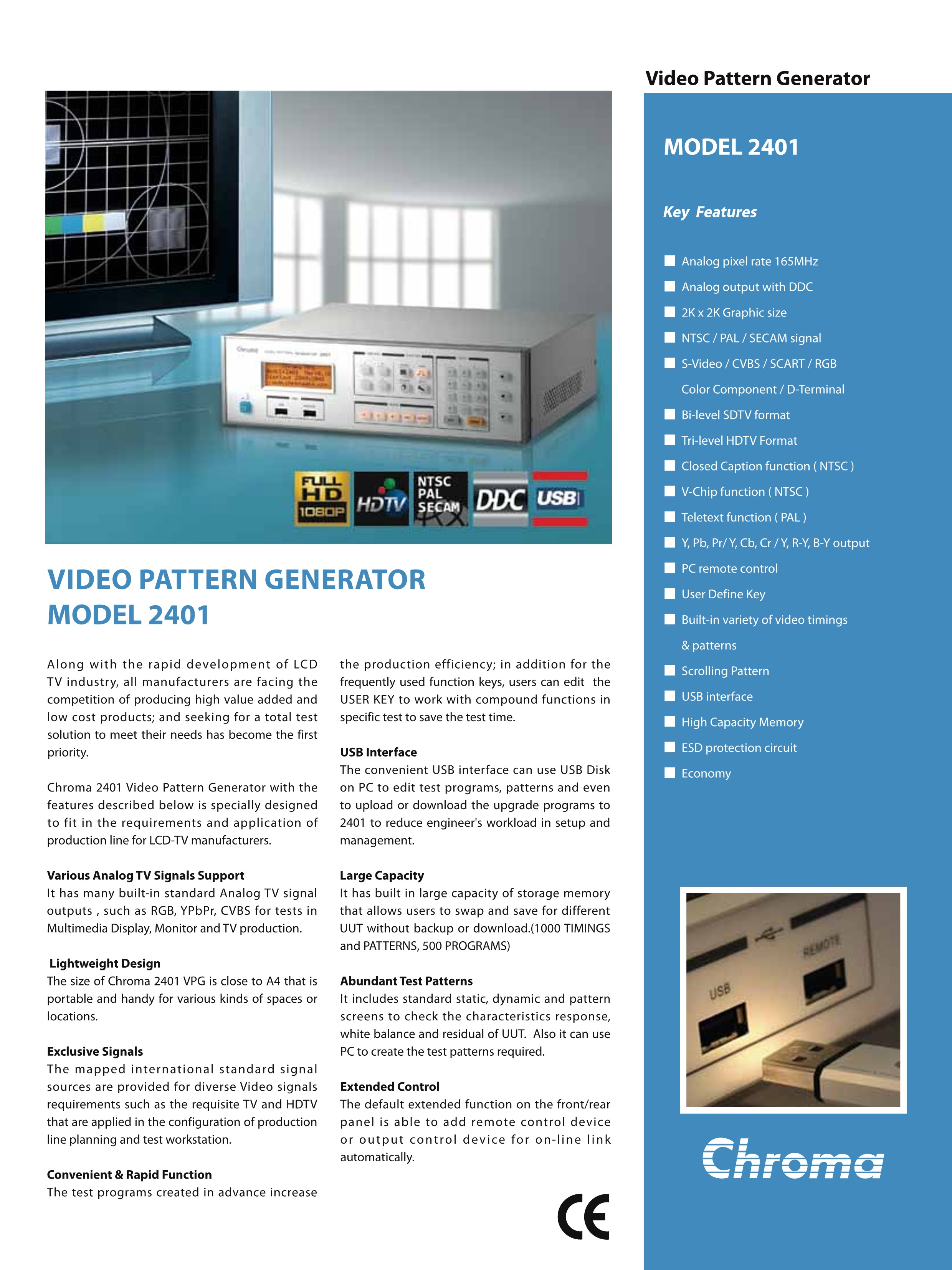크로마 CHROMA Video Pattern Generator시리즈 2233-B/2234/2235/2238/2401/2402/2403/22294-A/23293-B/23294/ A223800 – /A223804/A223810/A223812 (가격문의)