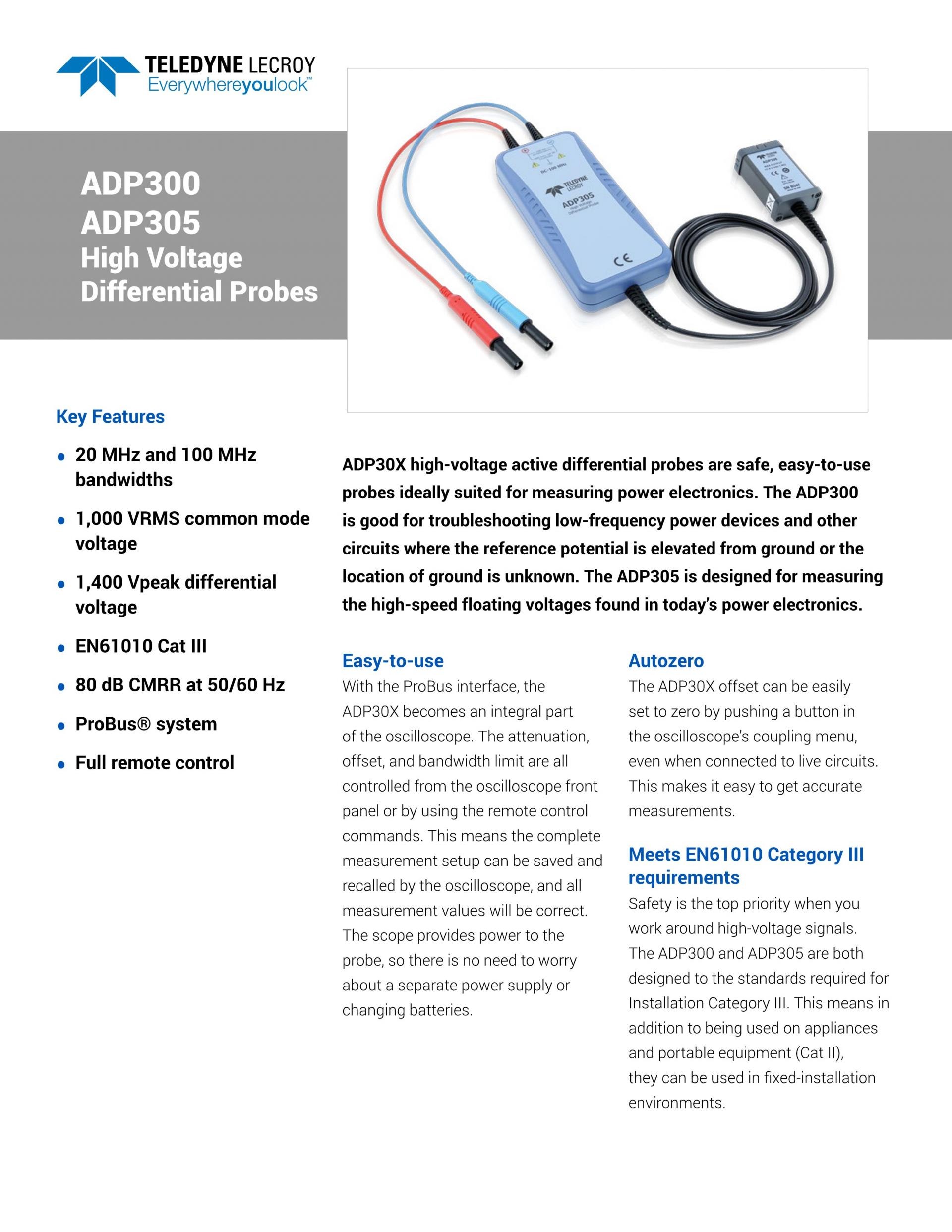 르크로이 LECROY HVD3000A (가격문의) & ADP 고전압 차동 프로브 (가격문의) HVD3102A / HVD3106A / HVD3106A-6M / HVD3206A (HVD3206A-6M) / HVD3220 / HVD3605A