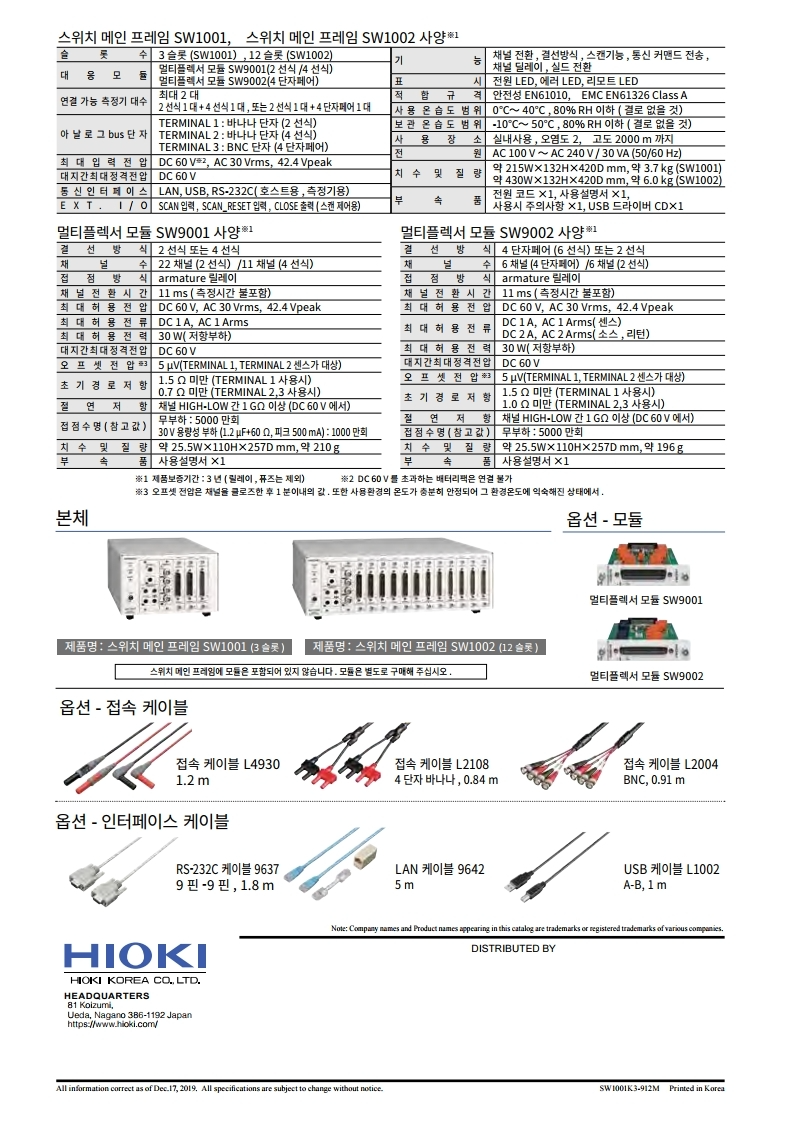 HIOKI 히오키 SW1001 스위치 메인 프레임 – 굿맨시스템 (가격문의)