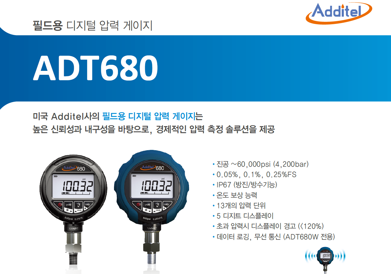 에디텔 ADDITEL ADT680 디지털 압력게이지 (0.05%~0.25%) --