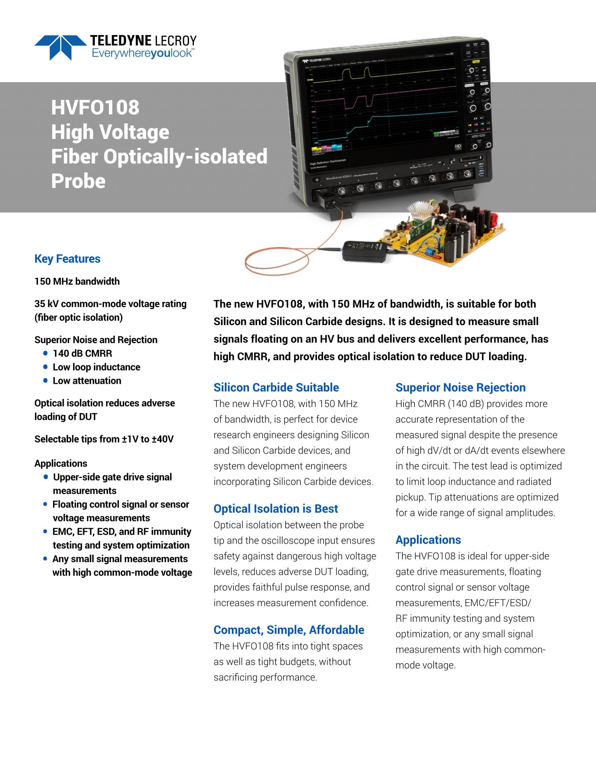 르크로이 LECROY DL-ISO&HVFO 고전압광학절연프로브 (가격문의) DL- ISO-1000V-TIP – DL-ISO-2500V-TIP HVFO108 HVFO100-1X-TIP-U HVFO100-5X-TIP-U