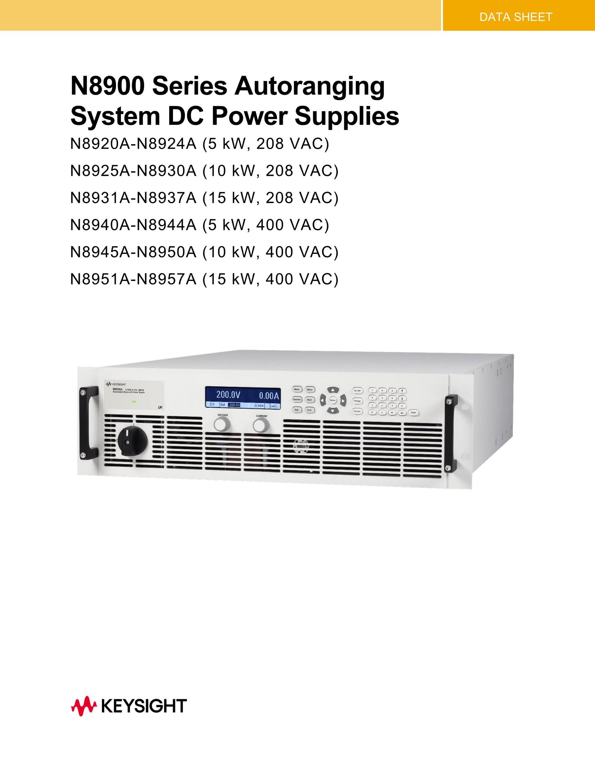 KEYSIGHT 키사이트 N8928A () 자동 범위 조정 시스템 DC 전원 공급기, 500V, 60A, 10000W, 208VAC
