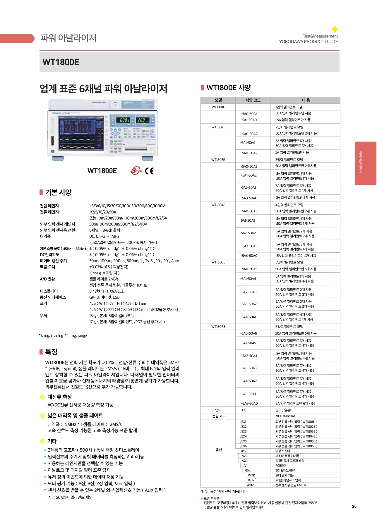 YOKOGAWA 요꼬가와 WT1805E – 파워 아날라이저 [WT1800E시리즈] - (가격문의)