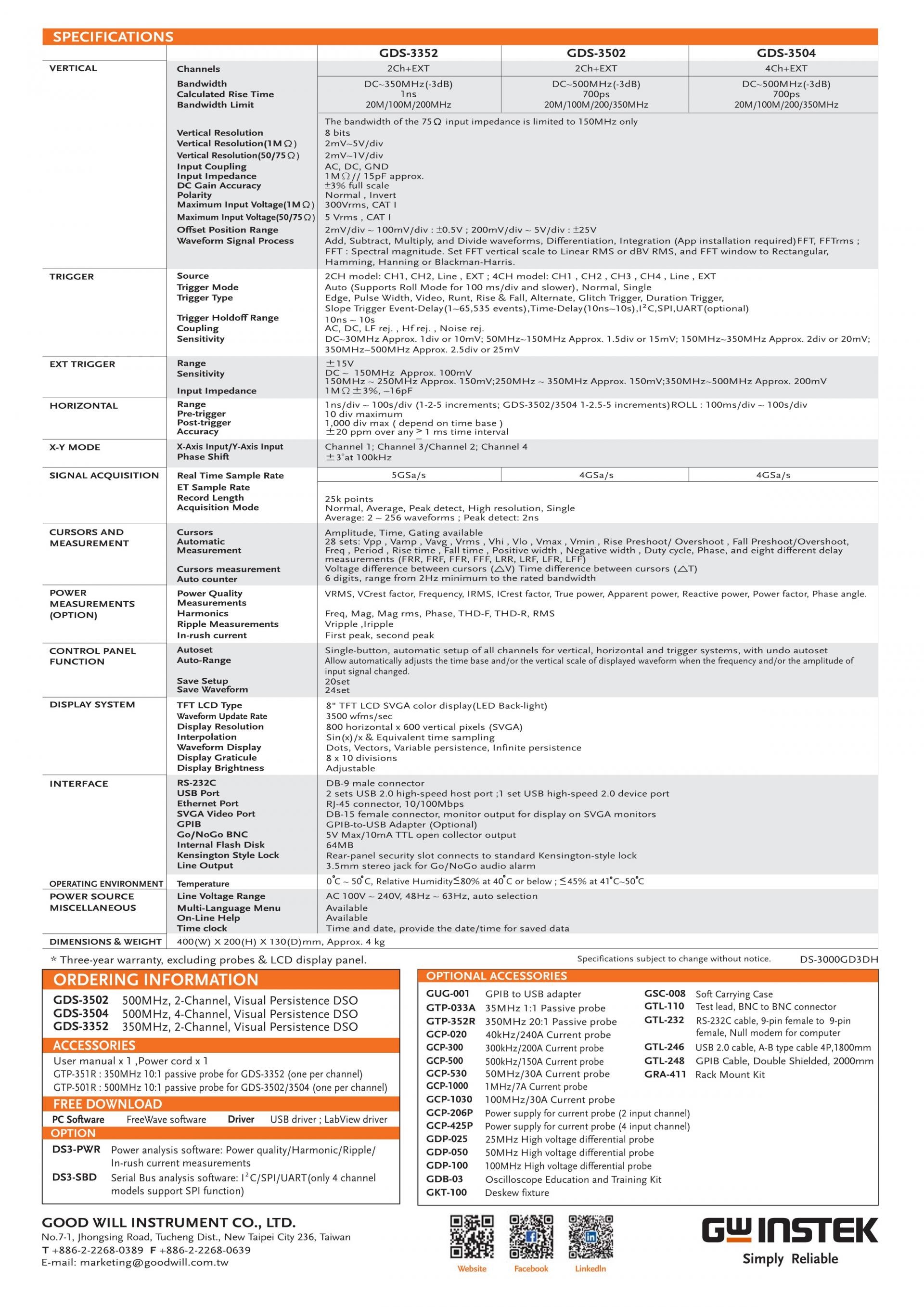GW INSTEK 굿윌 인스텍 굿윌인스텍 GDS-3352A 디지털 오실로스코프 (가격문의)