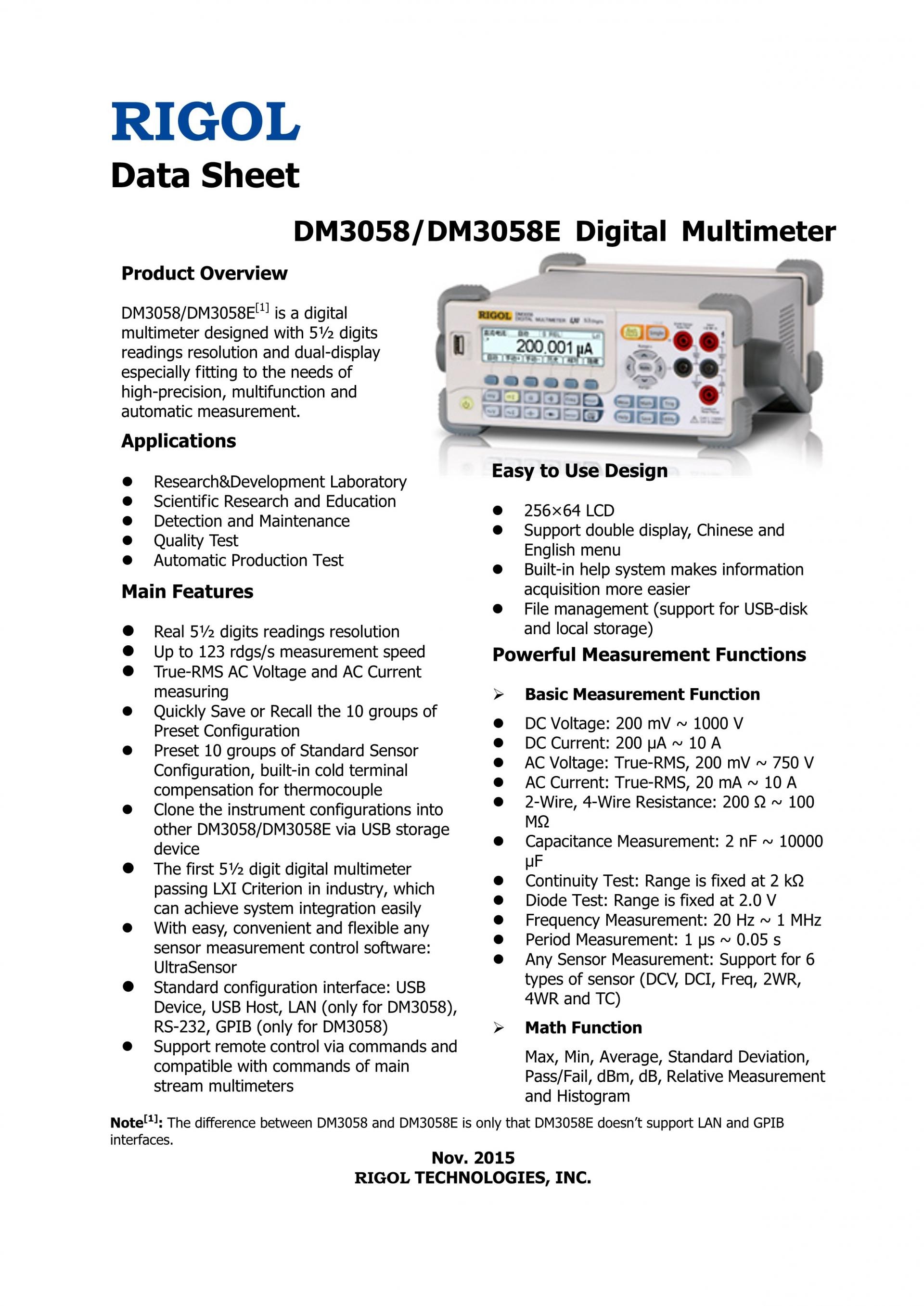 RIGOL 리골 DM3058E 디지털 멀티미터 시리즈 (가격문의) DM3058 / DM3058E