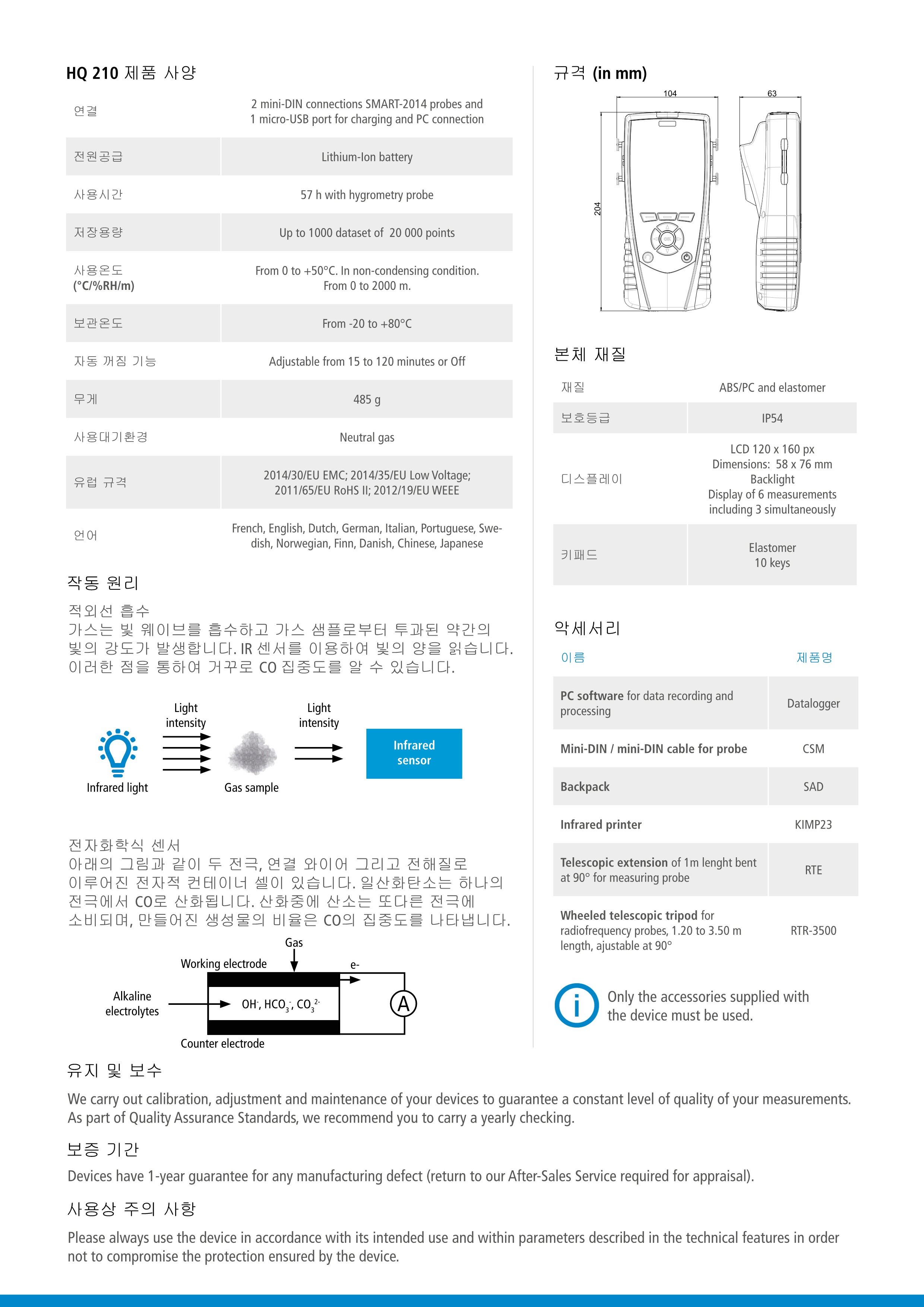 키모 KIMO HQ210 휴대용 온습도계 & CO, CO2 측정기 – 굿맨시스템 (가격문의)