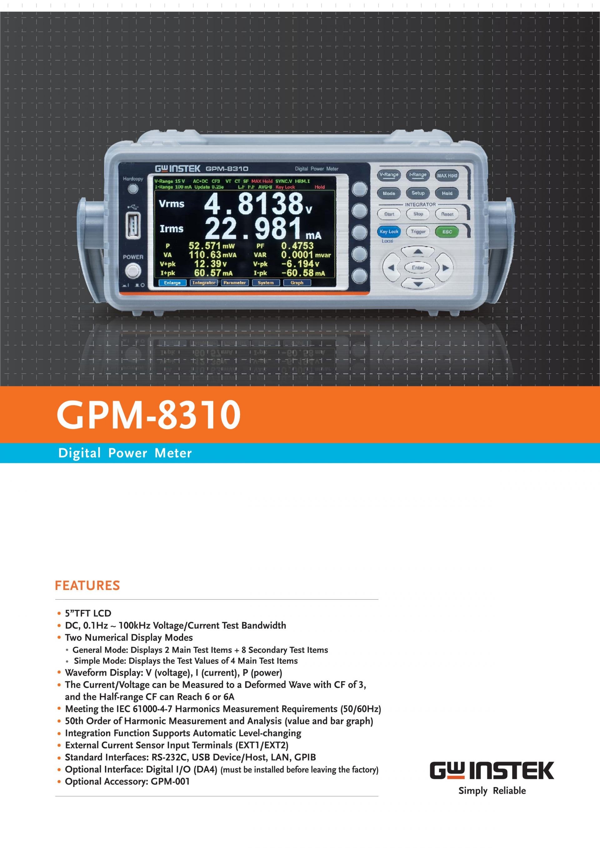 GW INSTEK 굿윌 인스텍 굿윌인스텍 GPM-8310 벤치탑 AC 파워미터 (가격문의)