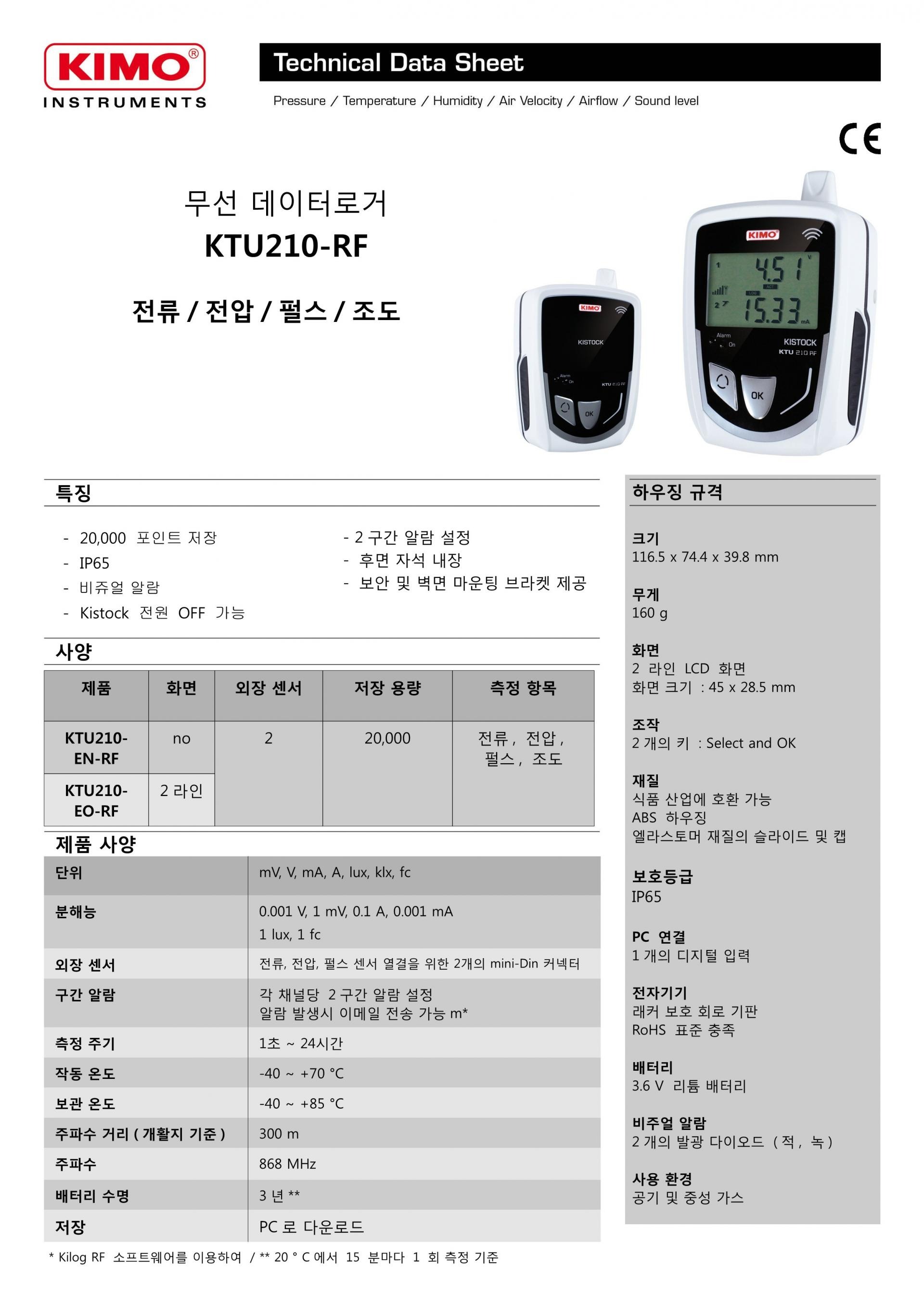 키모 KIMO KTU210-RF 무선 전류, 전압, 펄스 데이터 로거 – 굿맨시스템 ()