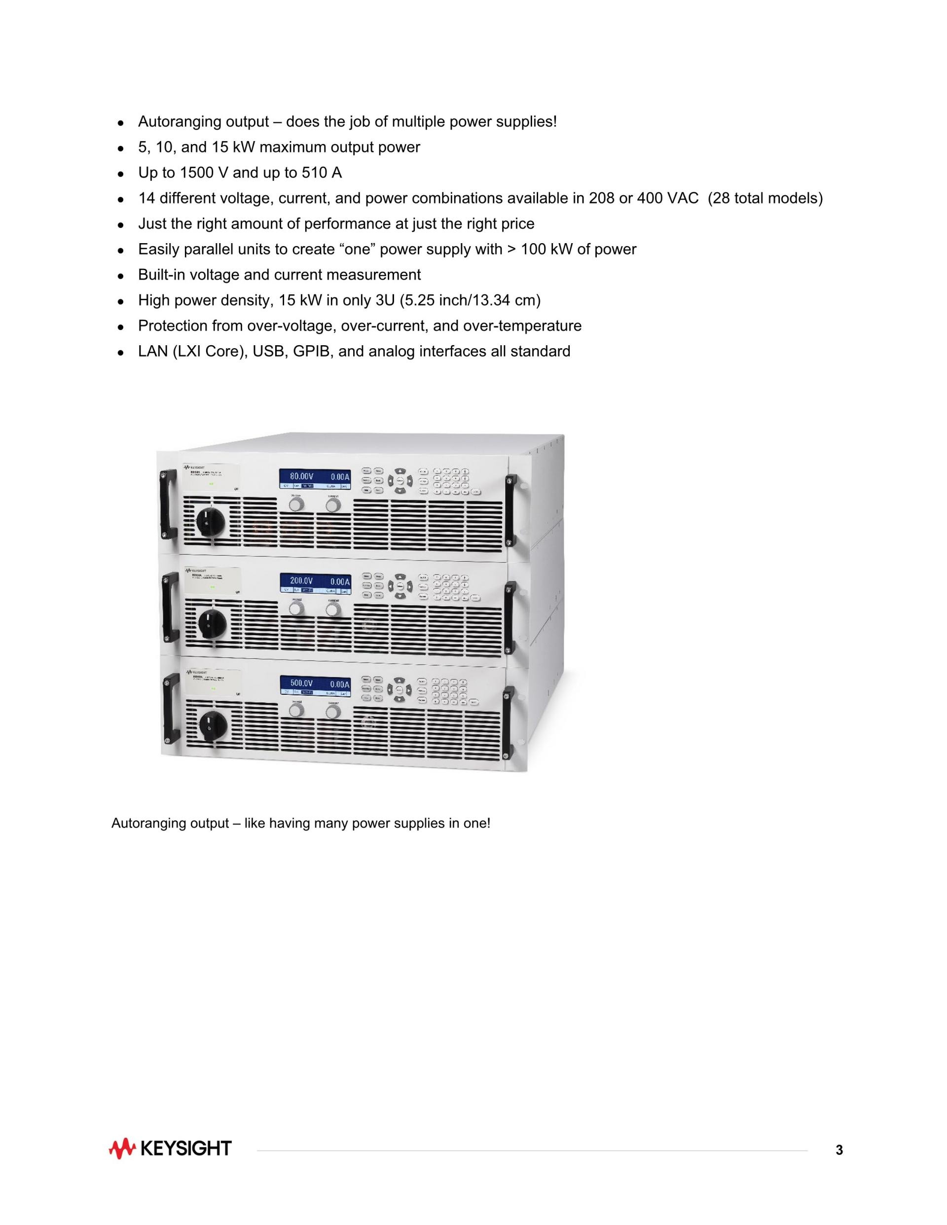 KEYSIGHT 키사이트 N8928A (가격문의) 자동 범위 조정 시스템 DC 전원 공급기, 500V, 60A, 10000W, 208VAC