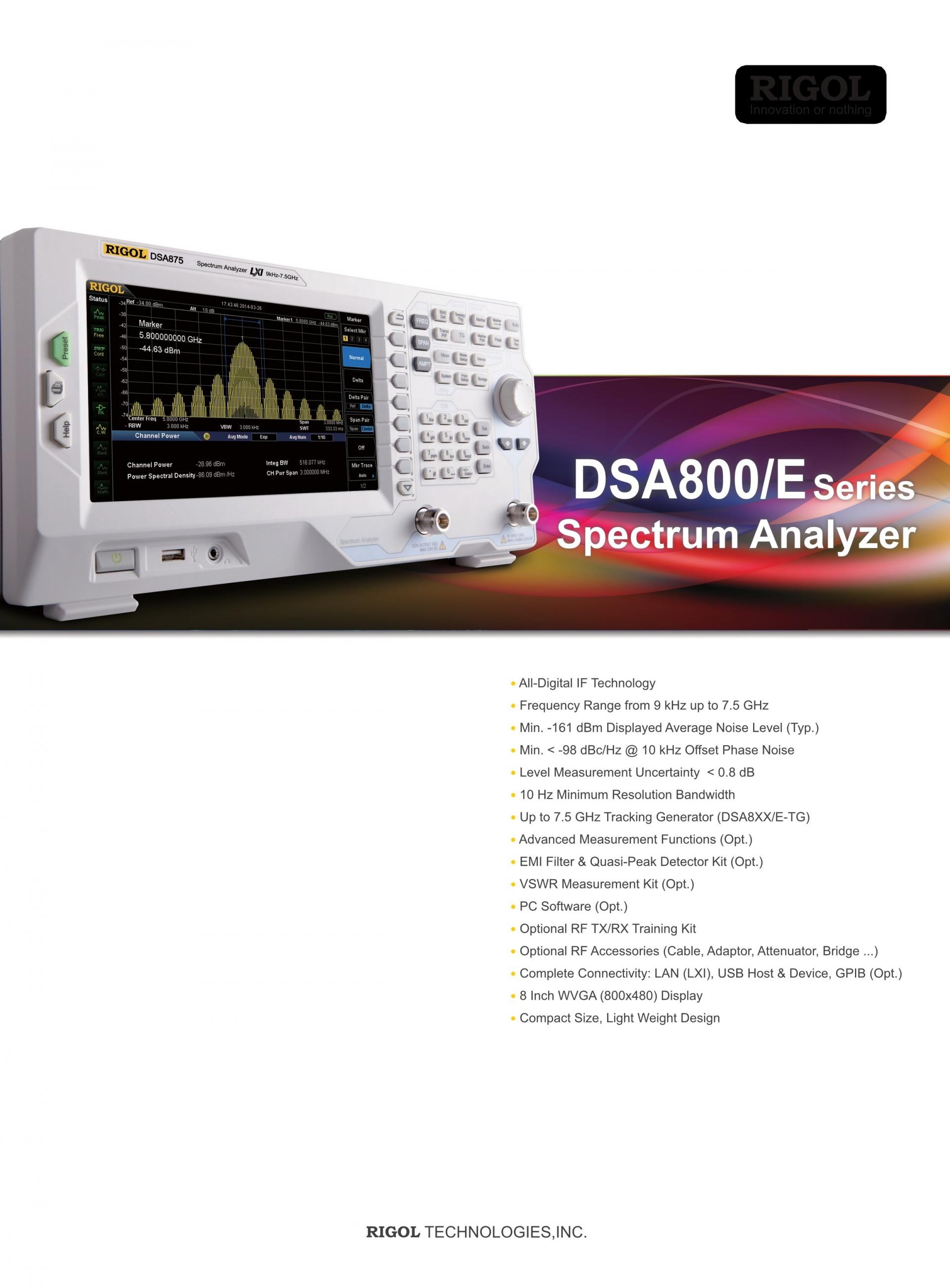 리골 RIGOL DSA800·E 스펙트럼 분석기 시리즈 (가격문의) DSA815 DSA815-TG DSA832 DSA832-TG DSA832E DSA832E-TG DSA875 DSA875-TG