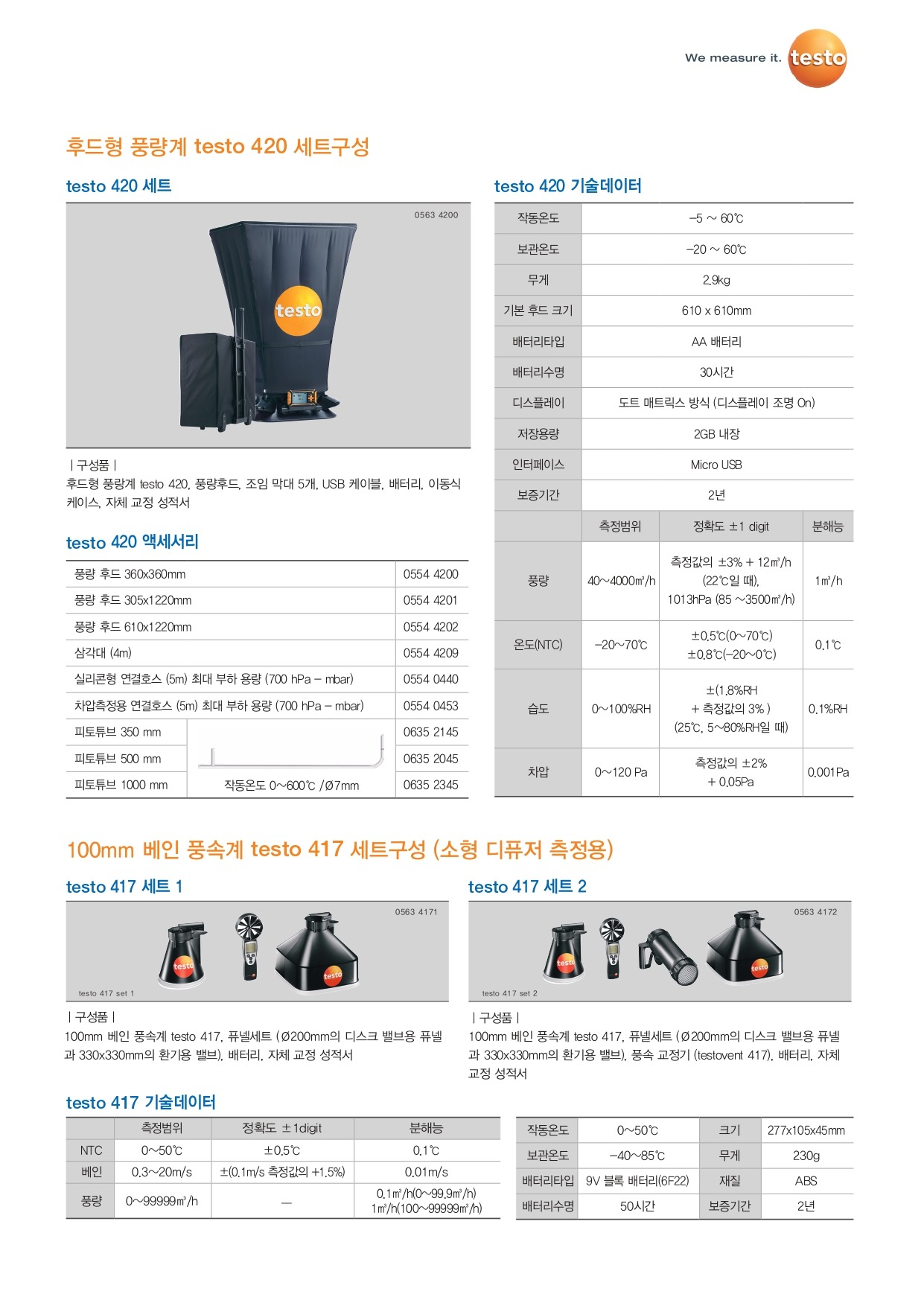 테스토 TESTO 420 후드형 풍량계 (가격문의)