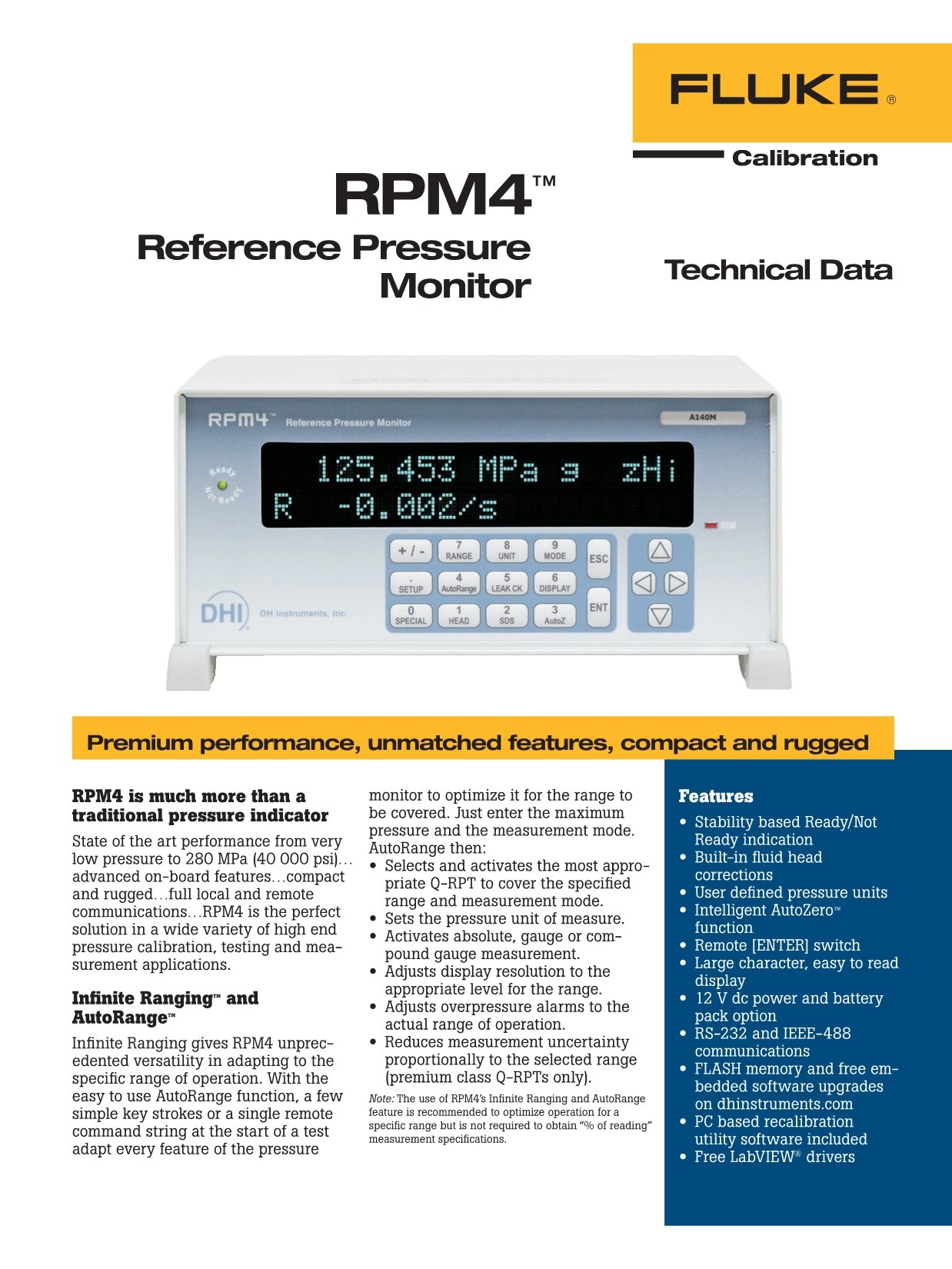 플루크 FLUKE RPM4 레퍼런스 압력 모니터