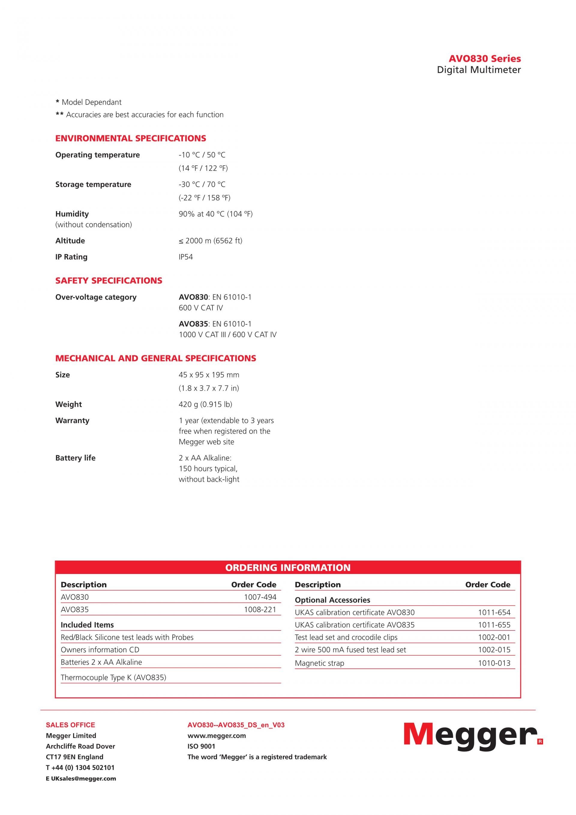 메거 MEGGER AVO830 & AVO835 TRMS 디지털 멀티미터 (가격문의)
