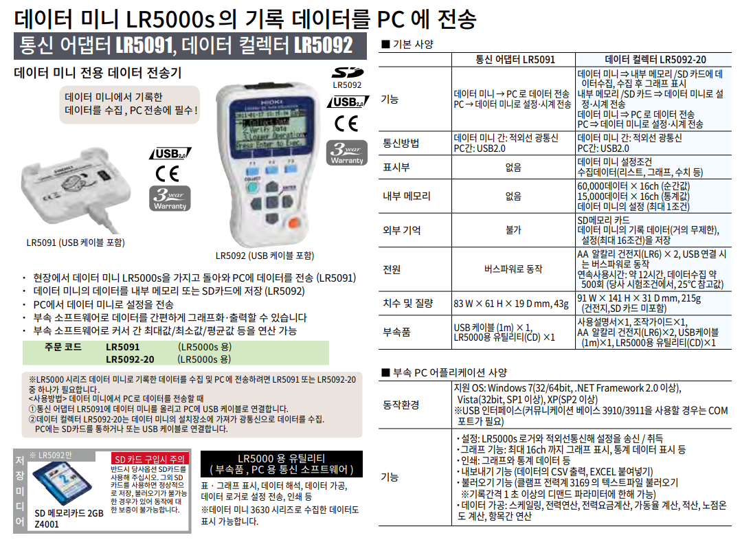 HIOKI 히오키 LR5092 데이터 컬렉터 / LR5091 통신 어댑터 – 굿맨시스템 ()
