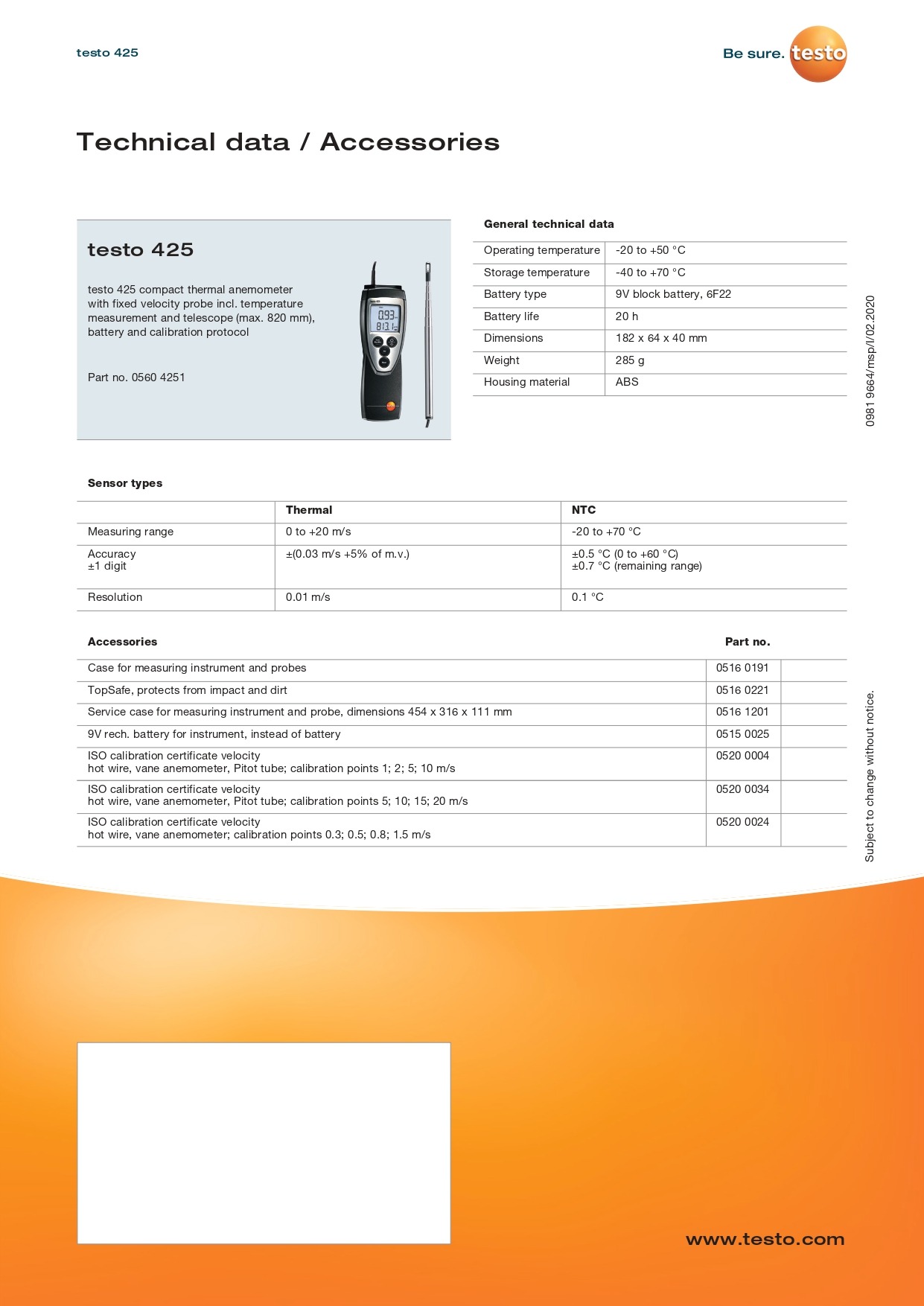 테스토 TESTO 425 열선 풍속계 (가격문의)