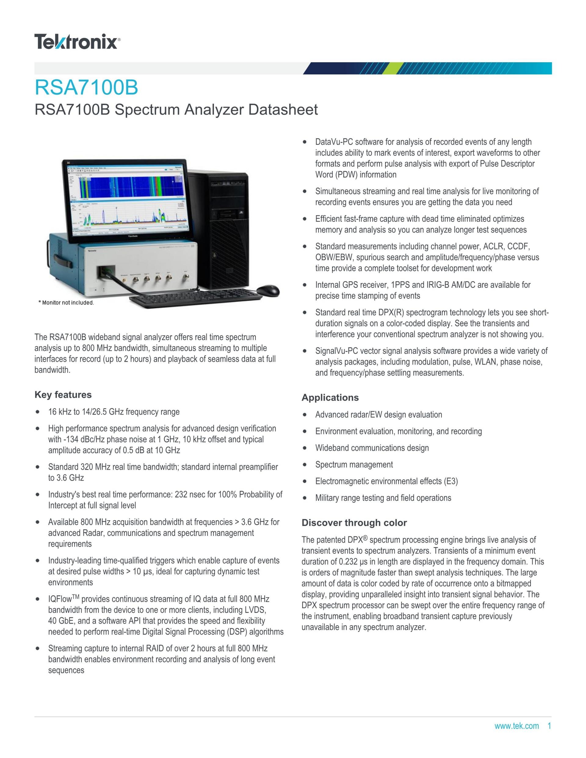 TEKTRONIX 텍트로닉스 RSA7100 광대역 신호 분석기 시리즈 RSA7100A / RSA7100B (가격문의)
