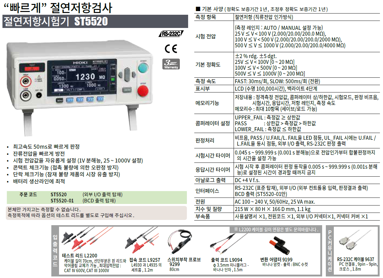 히오키 HIOKI ST5520 절연저항시험기 ()