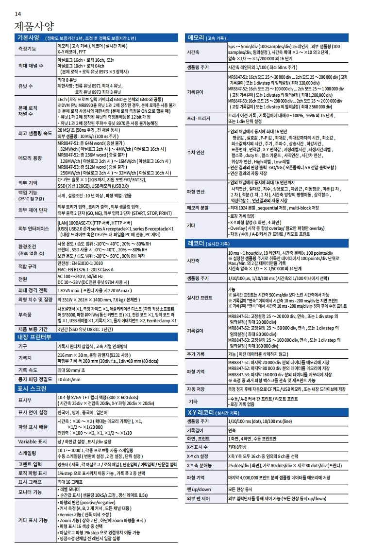 히오키 HIOKI MR8847A 메모리 하이코더 (가격문의)