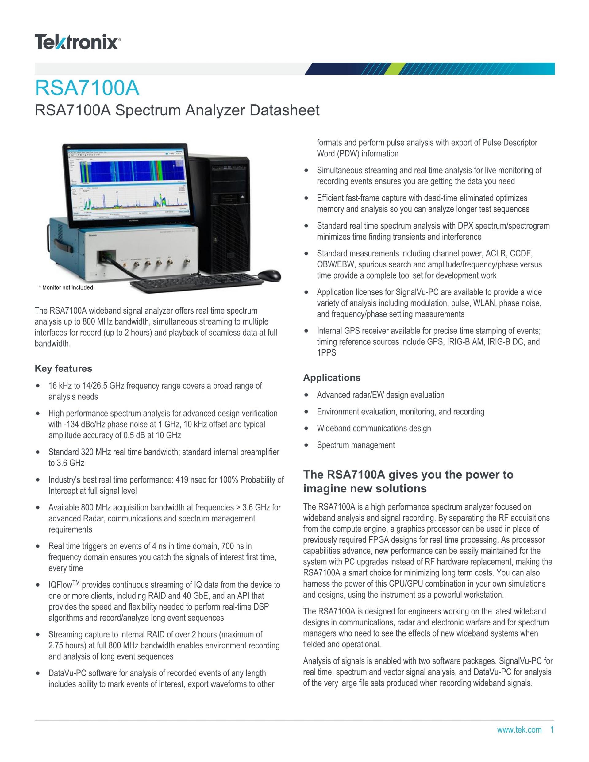TEKTRONIX 텍트로닉스 RSA7100 광대역 신호 분석기 시리즈 RSA7100A / RSA7100B ()