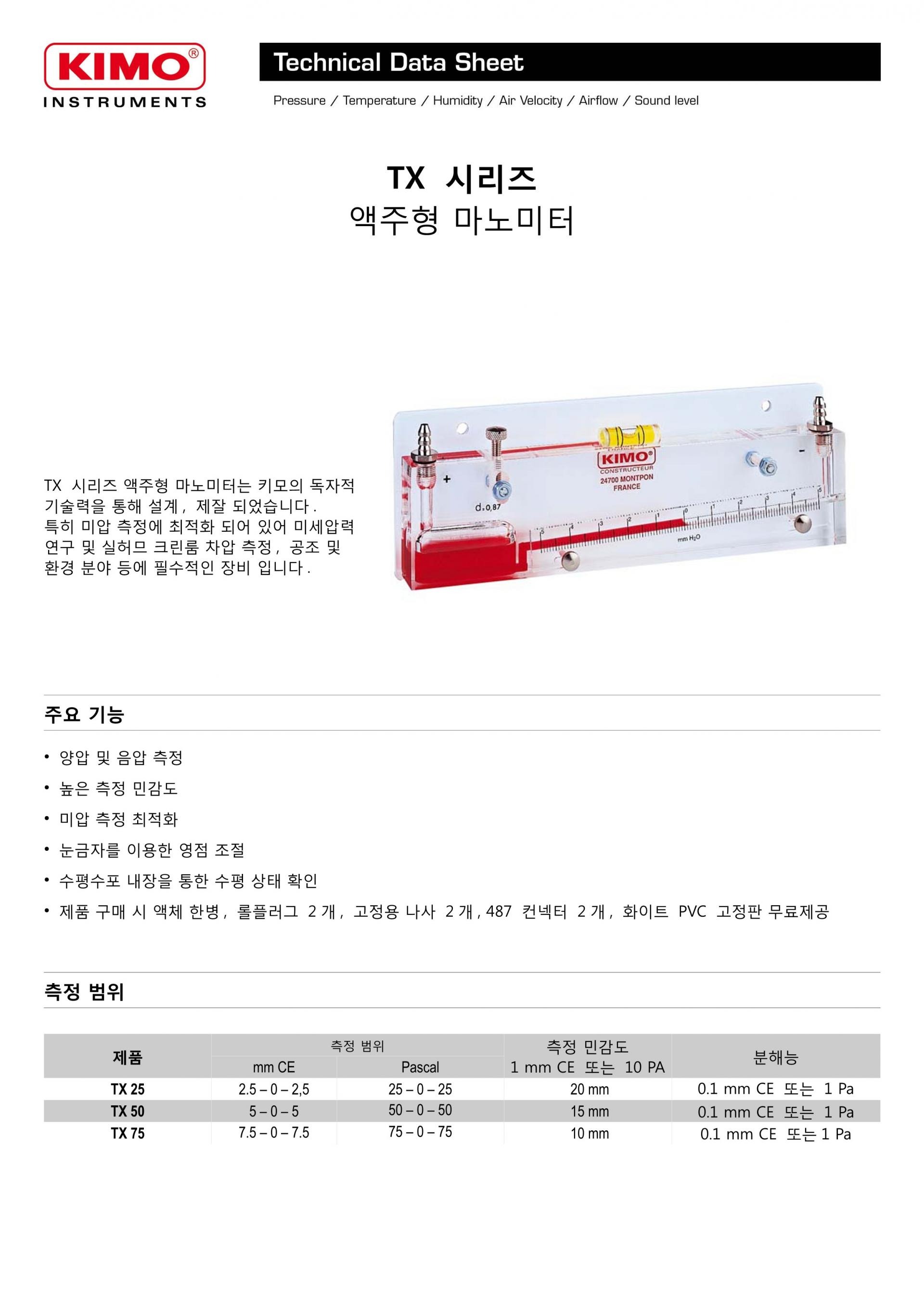 키모 KIMO TX 액주형 마노미터 시리즈 (경사형) TX 75 / TX 50 / TX 25 – 굿맨시스템 ()