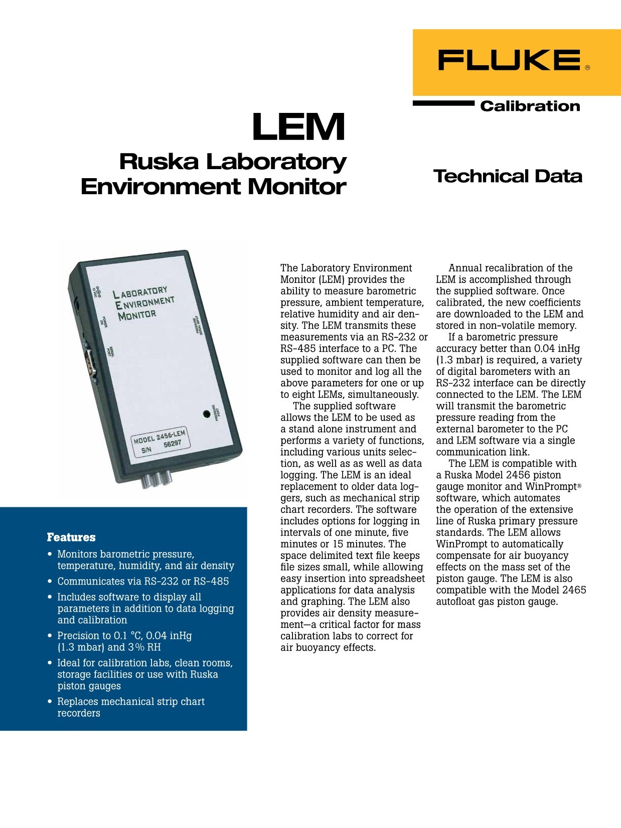 플루크 FLUKE RUSKA 2456-LEM 실험실 환경 모니터 ()