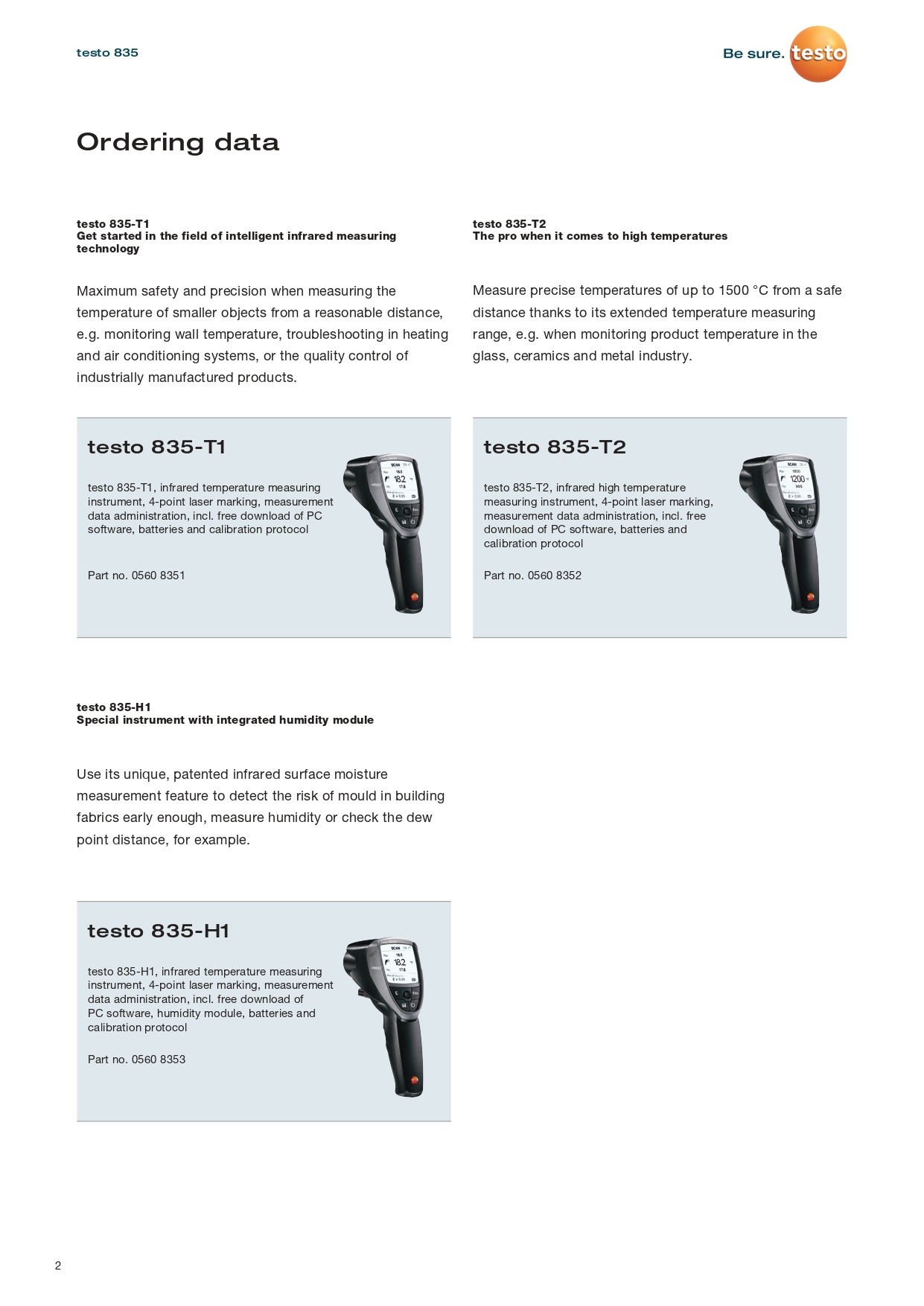테스토 TESTO 835-T1 / 835-T2 / 835-H1 산업용 적외선 온도계 (시리즈별 가격문의)
