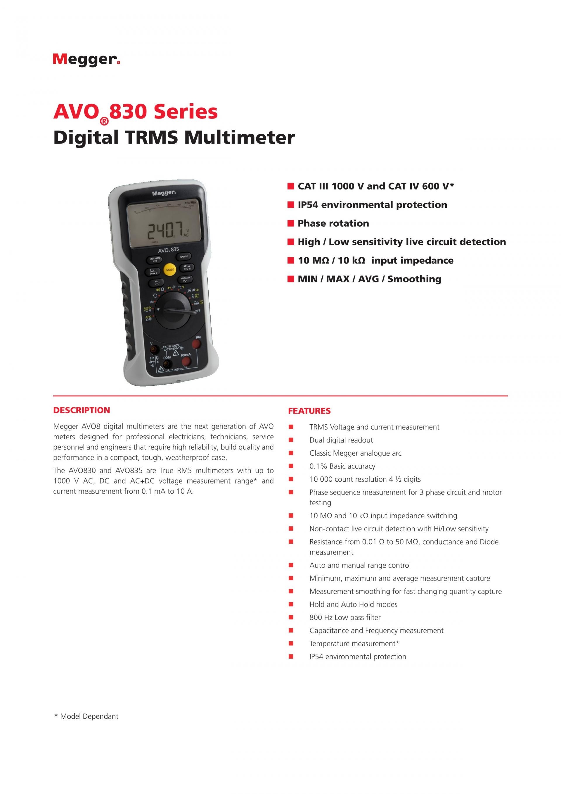 메거 MEGGER AVO830 & AVO835 TRMS 디지털 멀티미터 (가격문의)