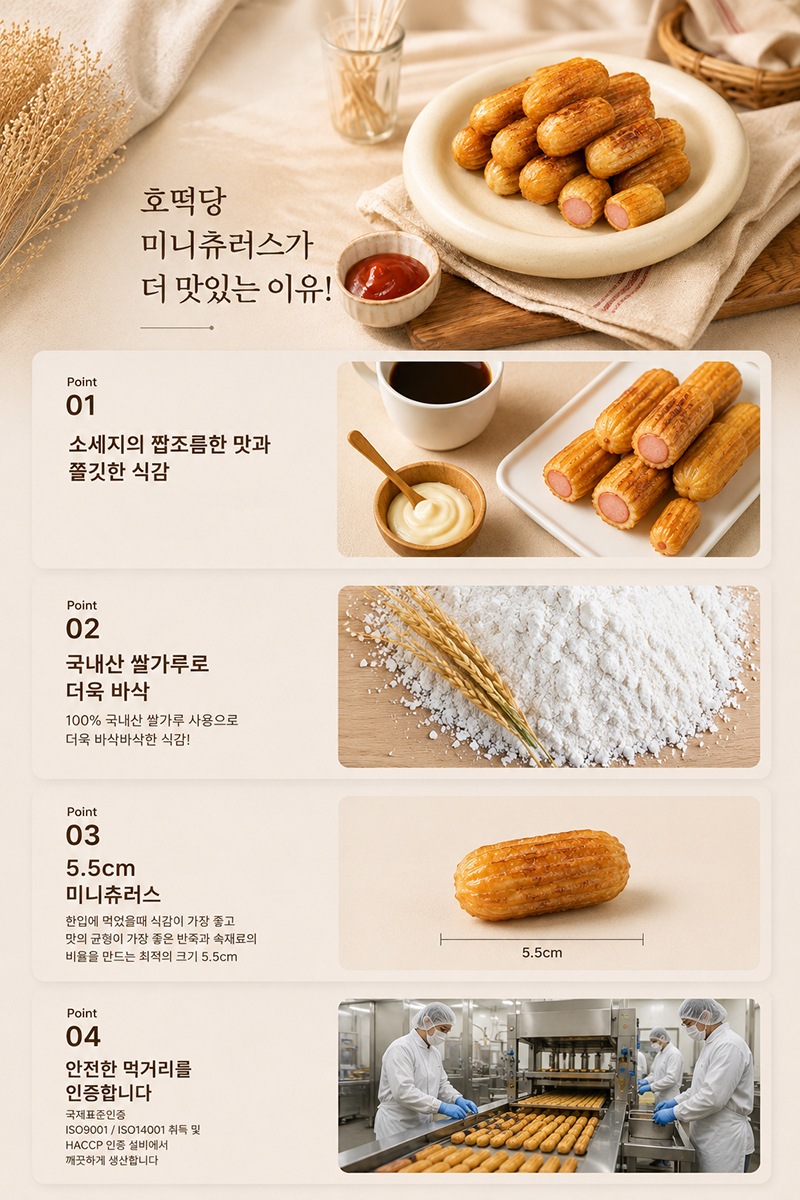 국내산 바베큐소시지가 들어있는 <호떡당 미니츄러스>