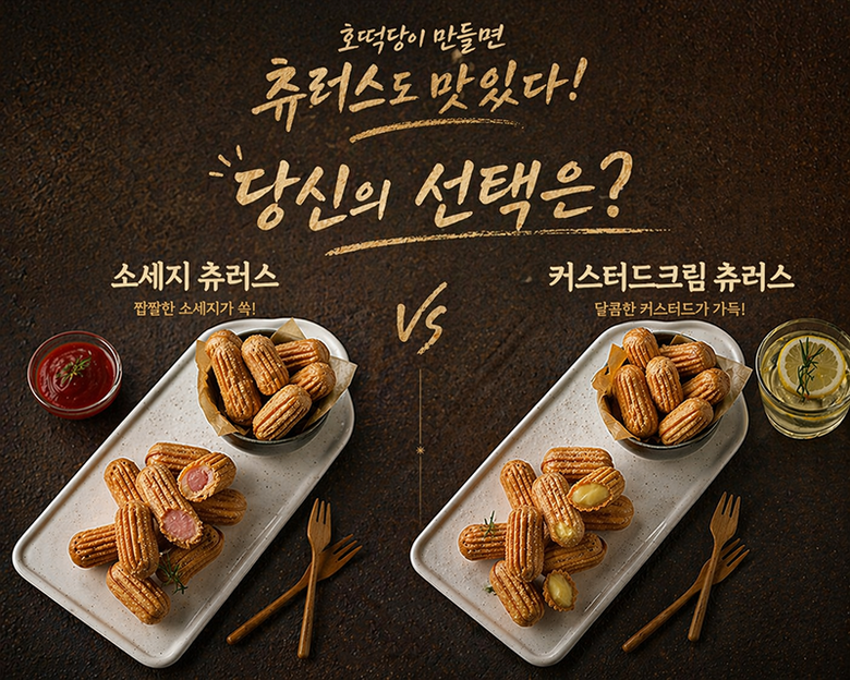 국내산 바베큐소시지가 들어있는 <호떡당 미니츄러스>