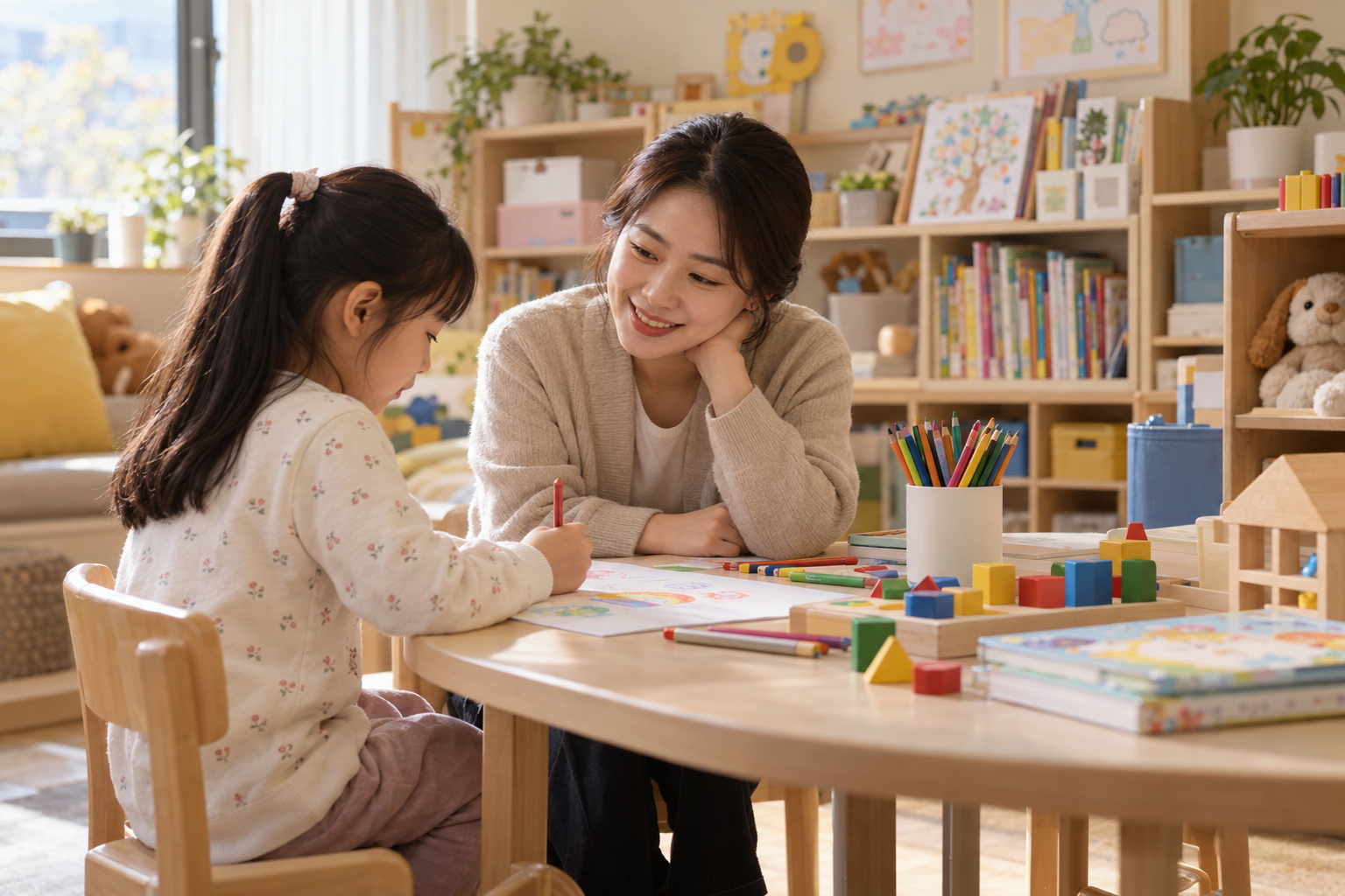 지역 아동 지원 공간에서 아이가 전문적인 활동 지원을 받는 모습