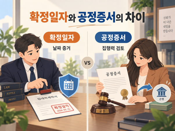 차용증 확정일자와 강제집행 인낙 공정증서의 차이를 비교해 설명하는 이미지