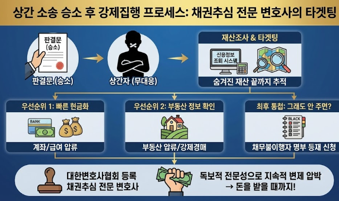 채권추심 전문 로펌이 제시하는 상간소송 필수 증거 수집 체크리스트 및 가해자 주거래통장 압류 직장 급여 압류 채무불이행자명부 등재 매뉴얼 요약 구조 표