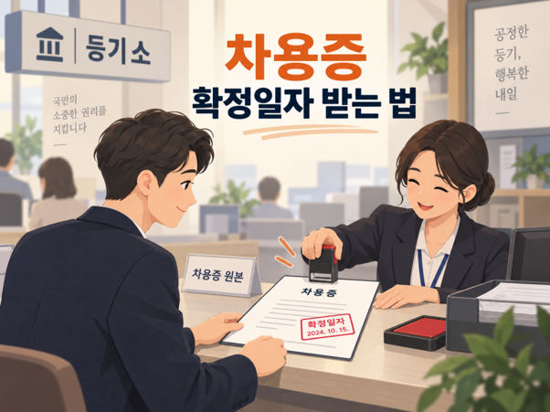 법원과 등기소에서 차용증에 사문서 확정일자를 받는 방법을 설명하는 이미지