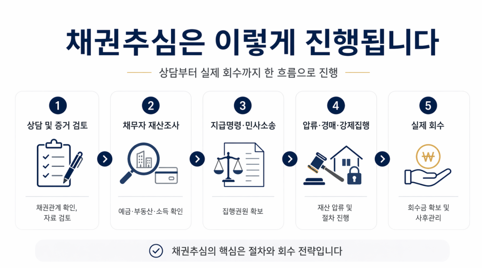채무자 유형별 맞춤형 강제집행 수단 및 채권추심 5단계 처리 절차 안내 가이드 표