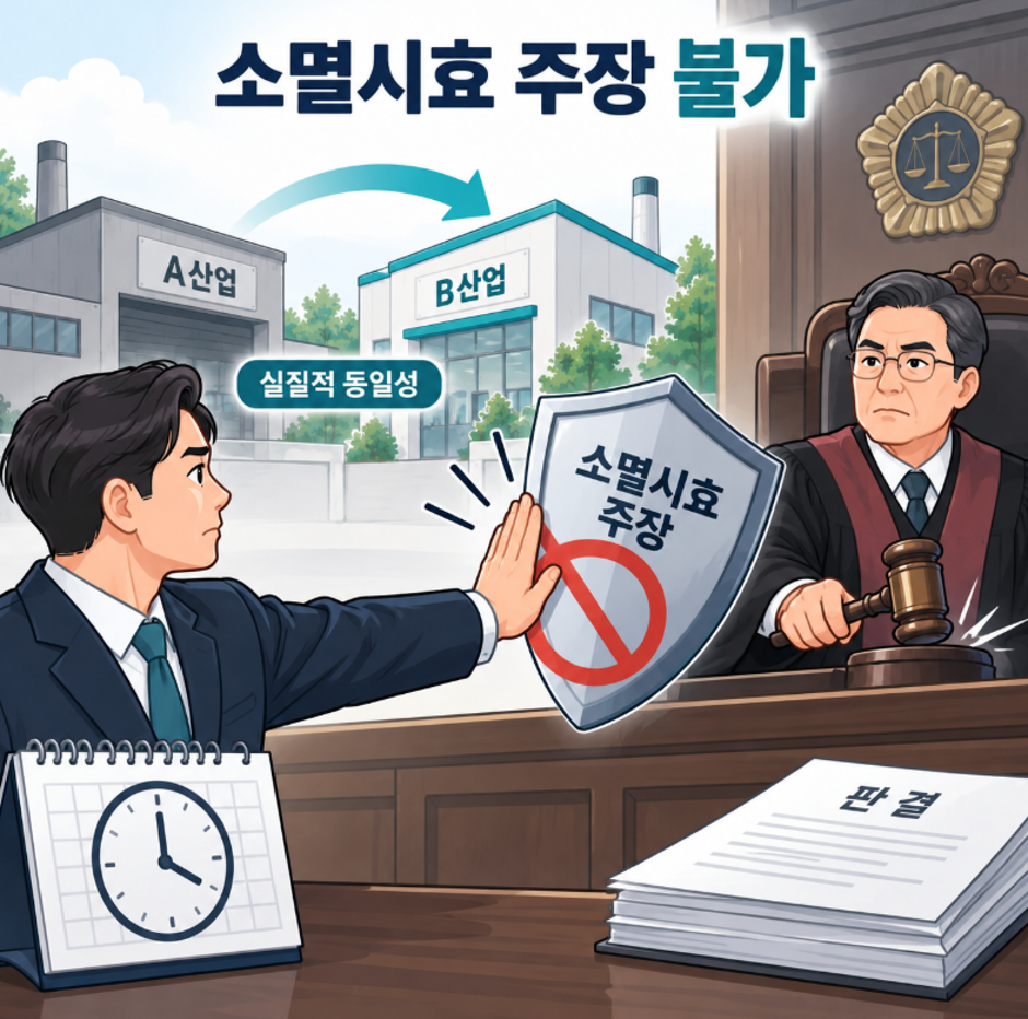 법인격 남용이 인정된 신설회사가 별도의 소멸시효 완성을 주장할 수 없다는 대법원 판단을 나타내는 이미지