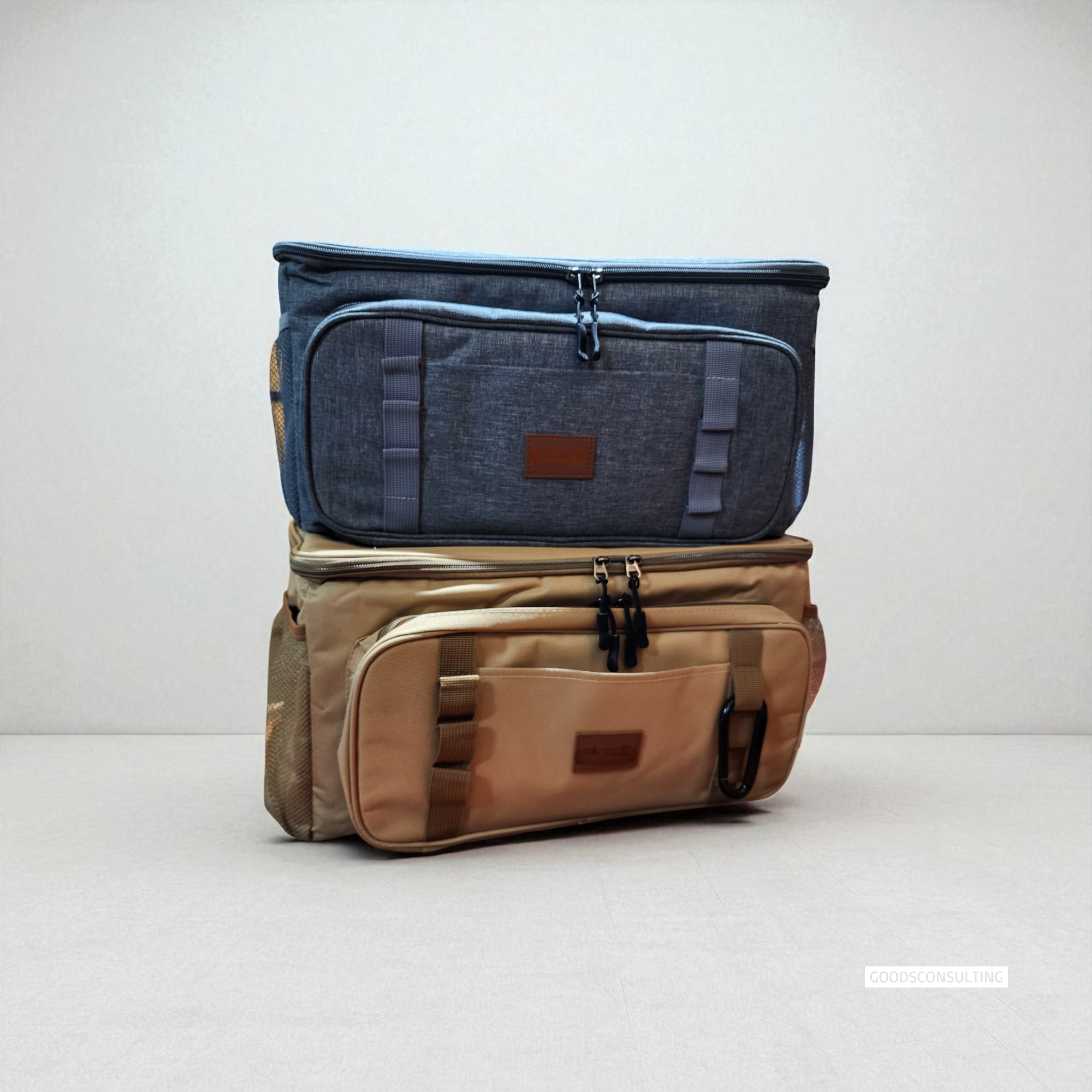 브랜드 로고 인쇄가 가능한 그레이색 베이지색 옥스포드 보냉백 캠핑 쿨러백 아이스백