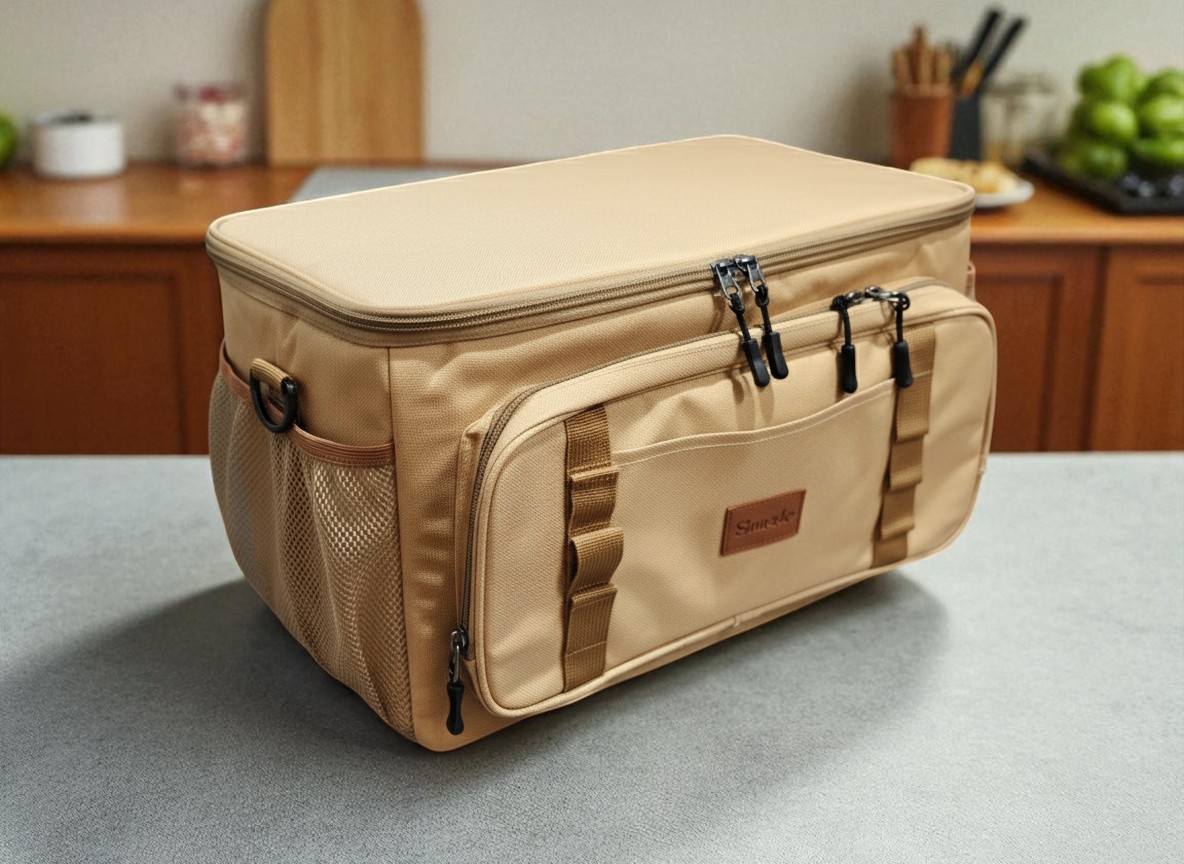 브랜드 로고 인쇄가 가능한 베이지색 옥스포드 보냉백 캠핑 쿨러백 아이스백