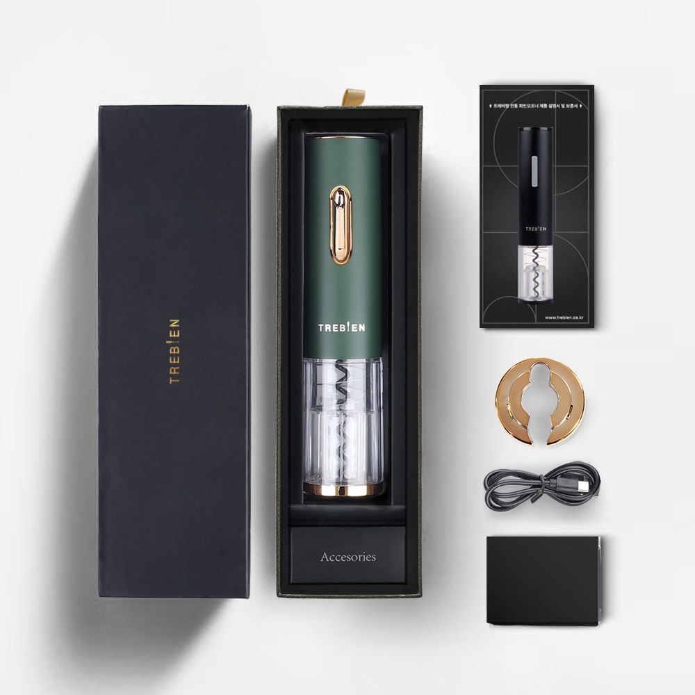 기업 로고 인쇄가 가능한 전동 와인오프너 선물세트 구성품 (오프너, 호일커터, 충전케이블, 선물박스)