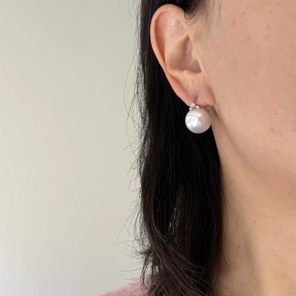 14.4mm 화이트컬러남양진주 14k화이골드귀걸이