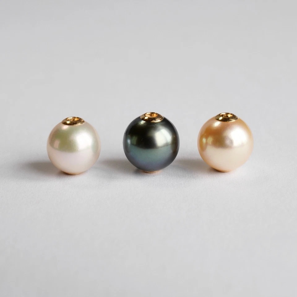 3pcs 8.1~8.5mm대 멀티컬러아고야진주&타히티흑진주 18k골드관통형팬던트
