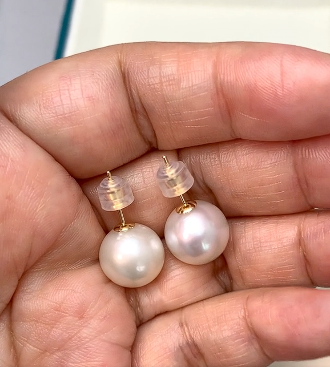 12mm 화이트컬러남양진주 18k골드귀걸이