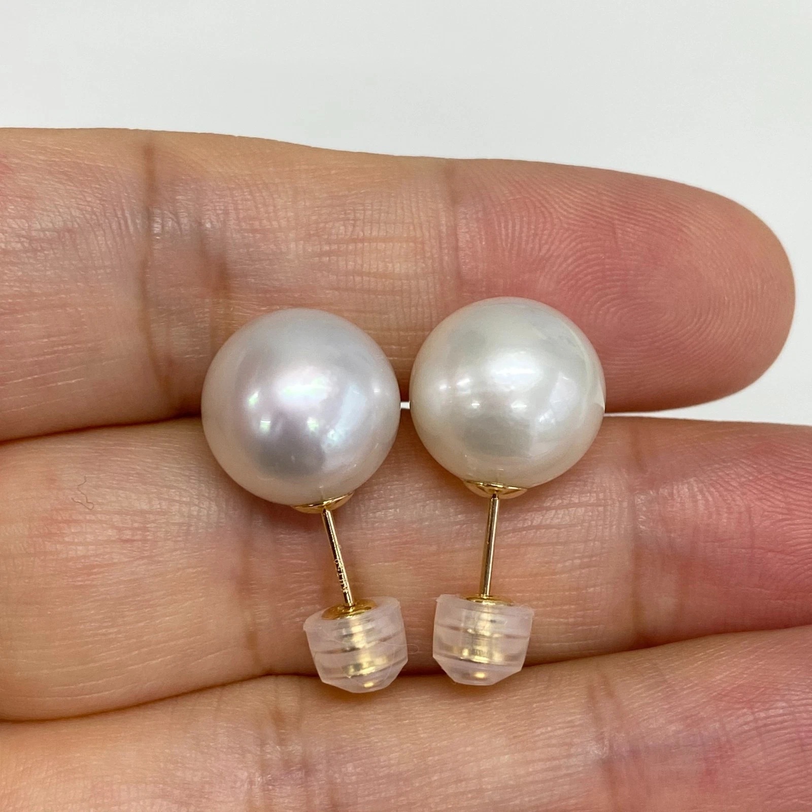 12mm 화이트컬러남양진주 18k골드귀걸이