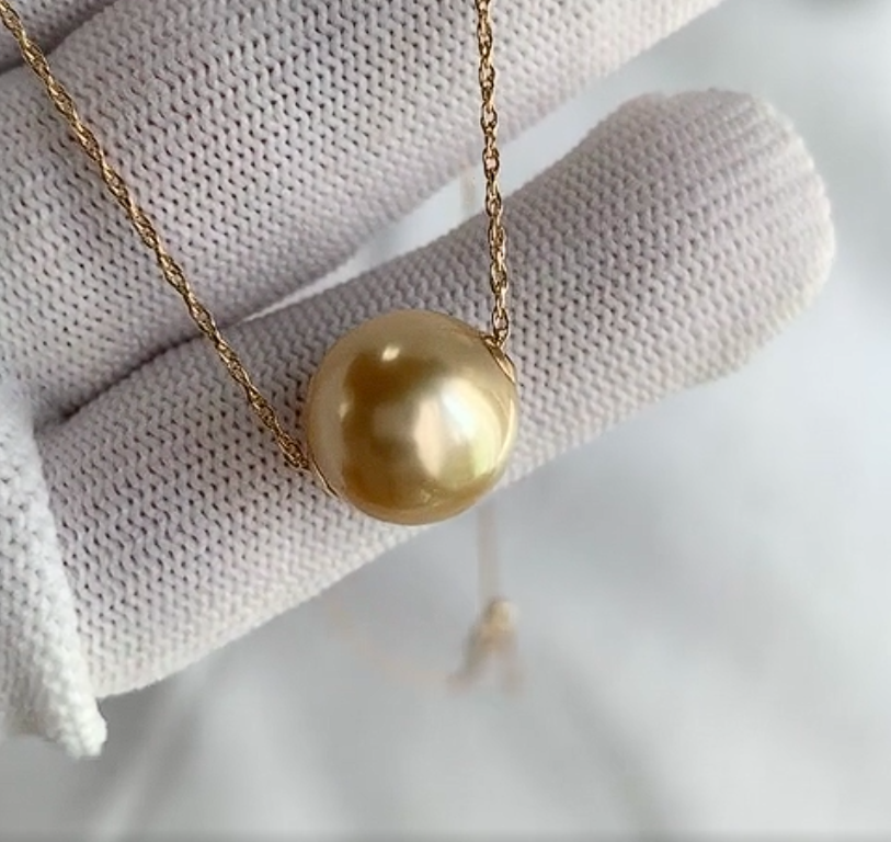 11.6mm Golden South Sea Cultured Pearl 18K Yellow Gold Necklace
