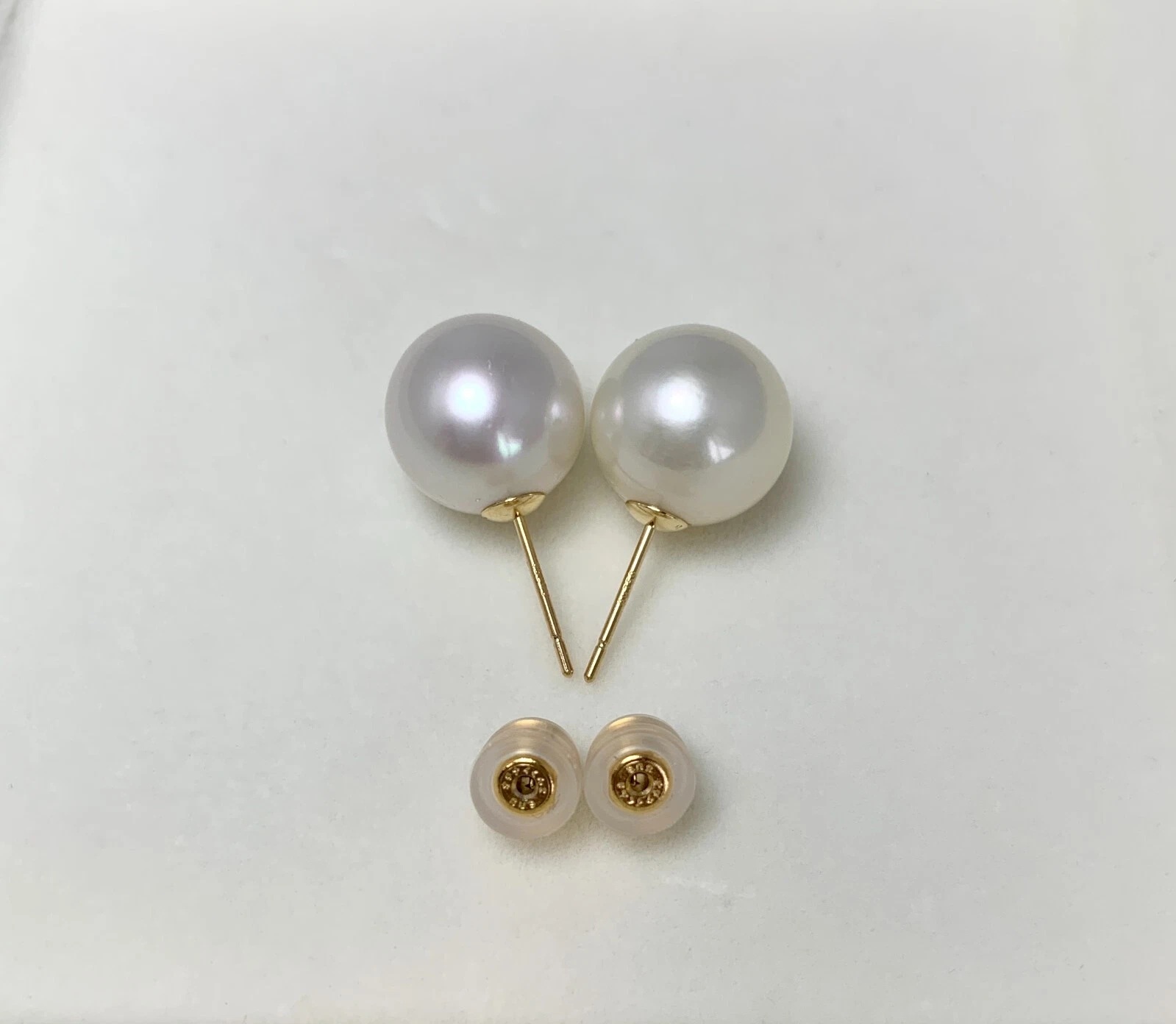 12mm 화이트컬러남양진주 18k골드귀걸이