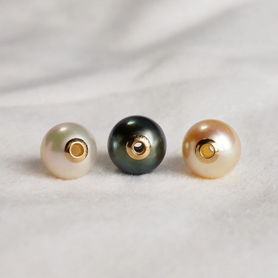 3pcs 8.1~8.5mm대 멀티컬러아고야진주&타히티흑진주 18k골드관통형팬던트