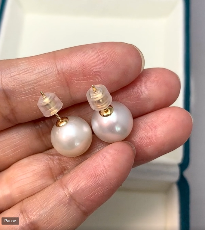 12mm 화이트컬러남양진주 18k골드귀걸이